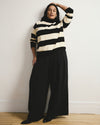 Renee Savvy Fine Knit Raglan Turtleneck - Black/Ecru Rugby Stripe