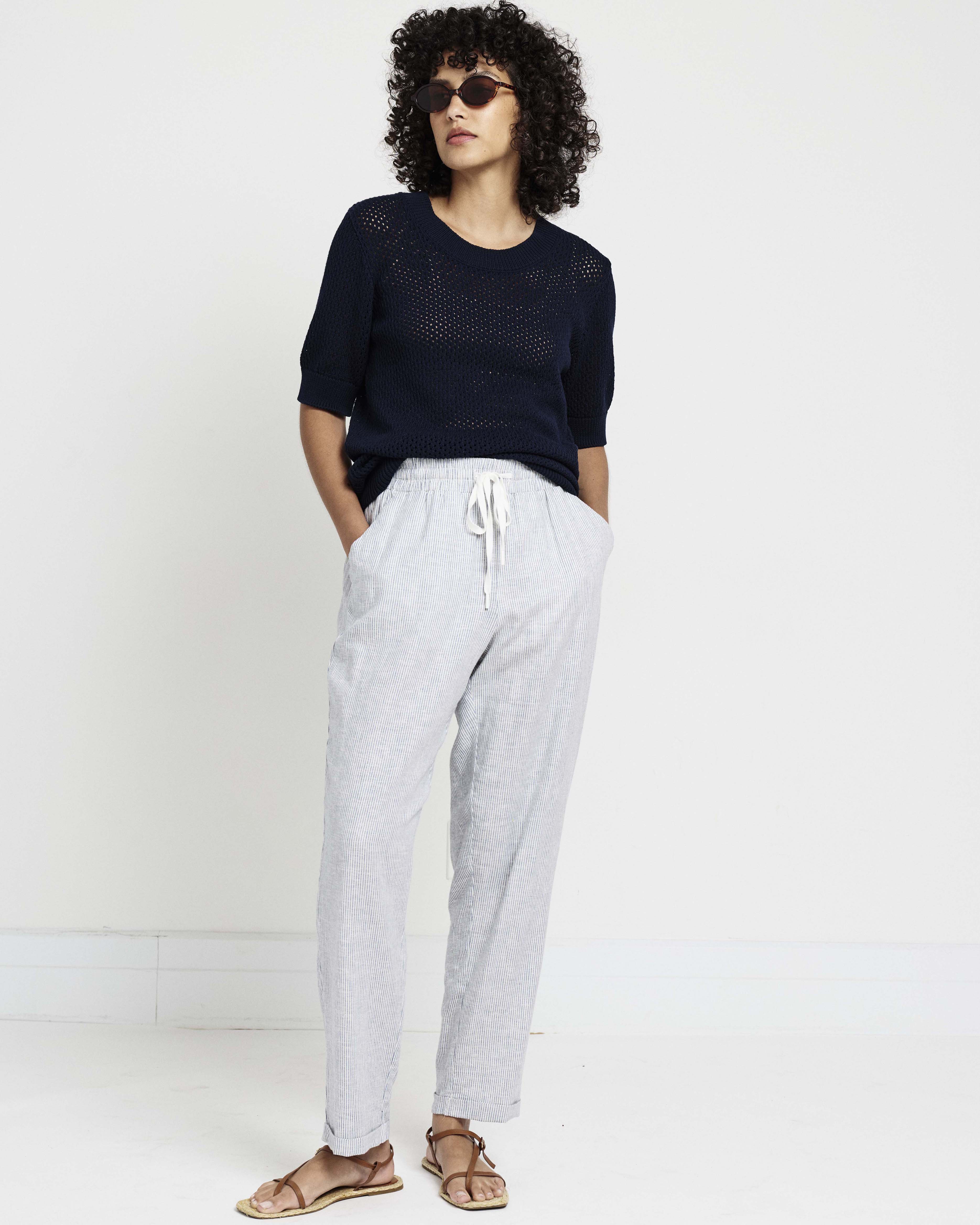 Sayville Linen Blend Drawstring Pant - Beach Stripe | Plus Size & Straight Size Women's Fashion | Universal Standard