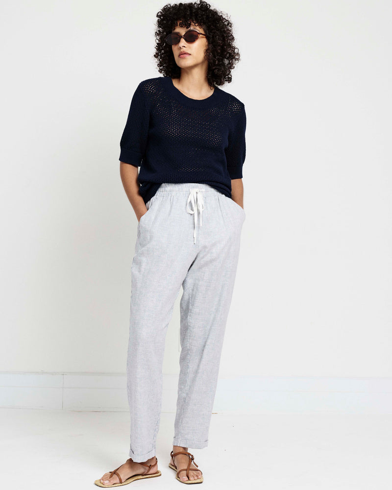 Sayville Linen Blend Drawstring Pant - Beach Stripe | Plus Size & Straight Size Women's Fashion | Universal Standard
