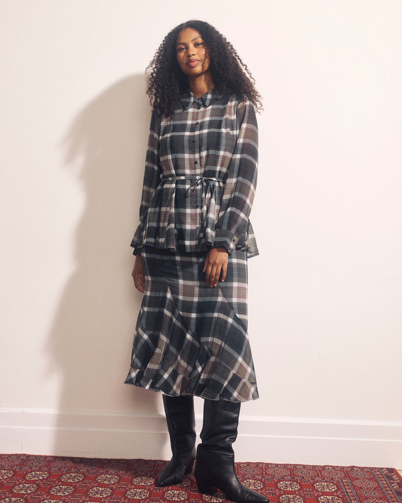 Navarte Chiffon Midi Skirt - Plaid Bourgeois Print