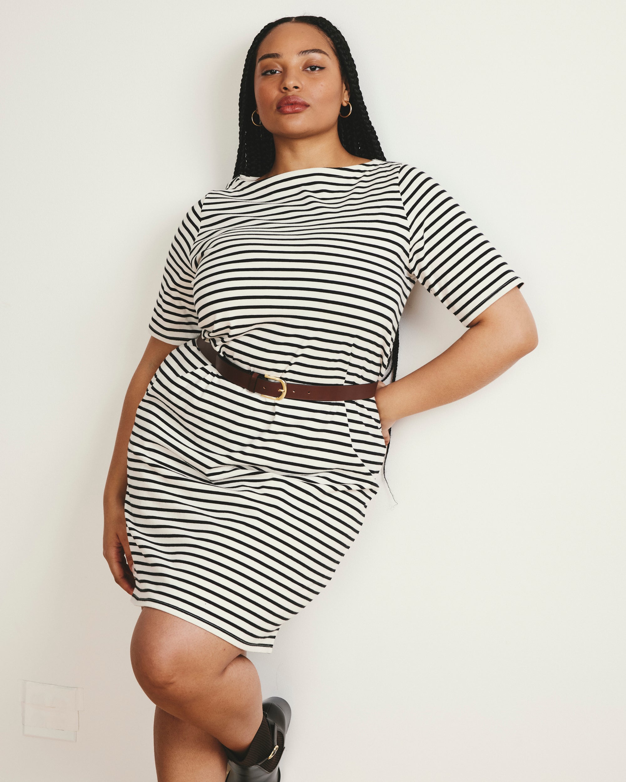 Belle Breton Stripe Jersey Dress - Ecru/Black Stripe | Plus Size & Straight Size Women's Fashion | Universal Standard