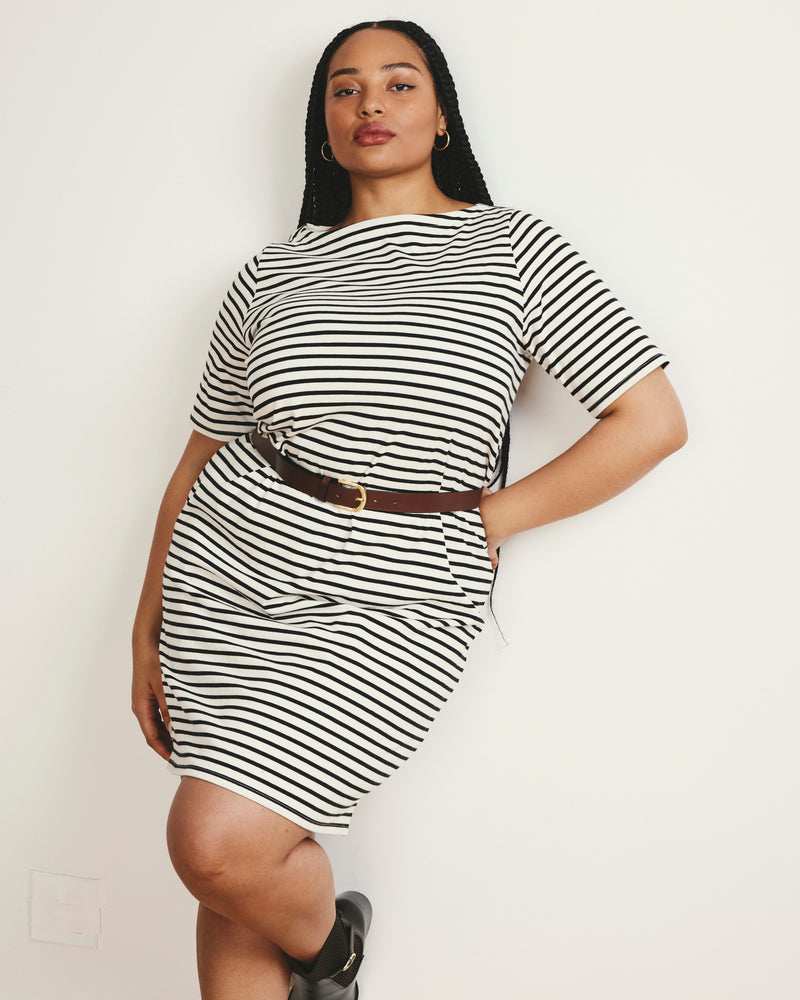 Belle Breton Stripe Jersey Dress - Ecru/Black Stripe | Plus Size & Straight Size Women's Fashion | Universal Standard