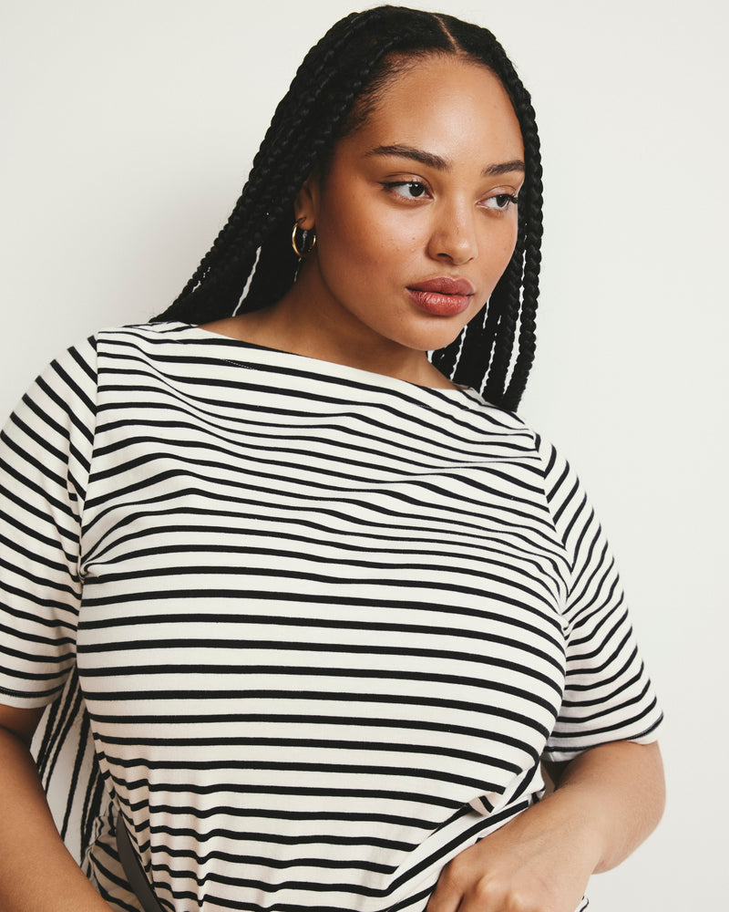 Belle Breton Stripe Jersey Dress - Ecru/Black Stripe | Plus Size & Straight Size Women's Fashion | Universal Standard