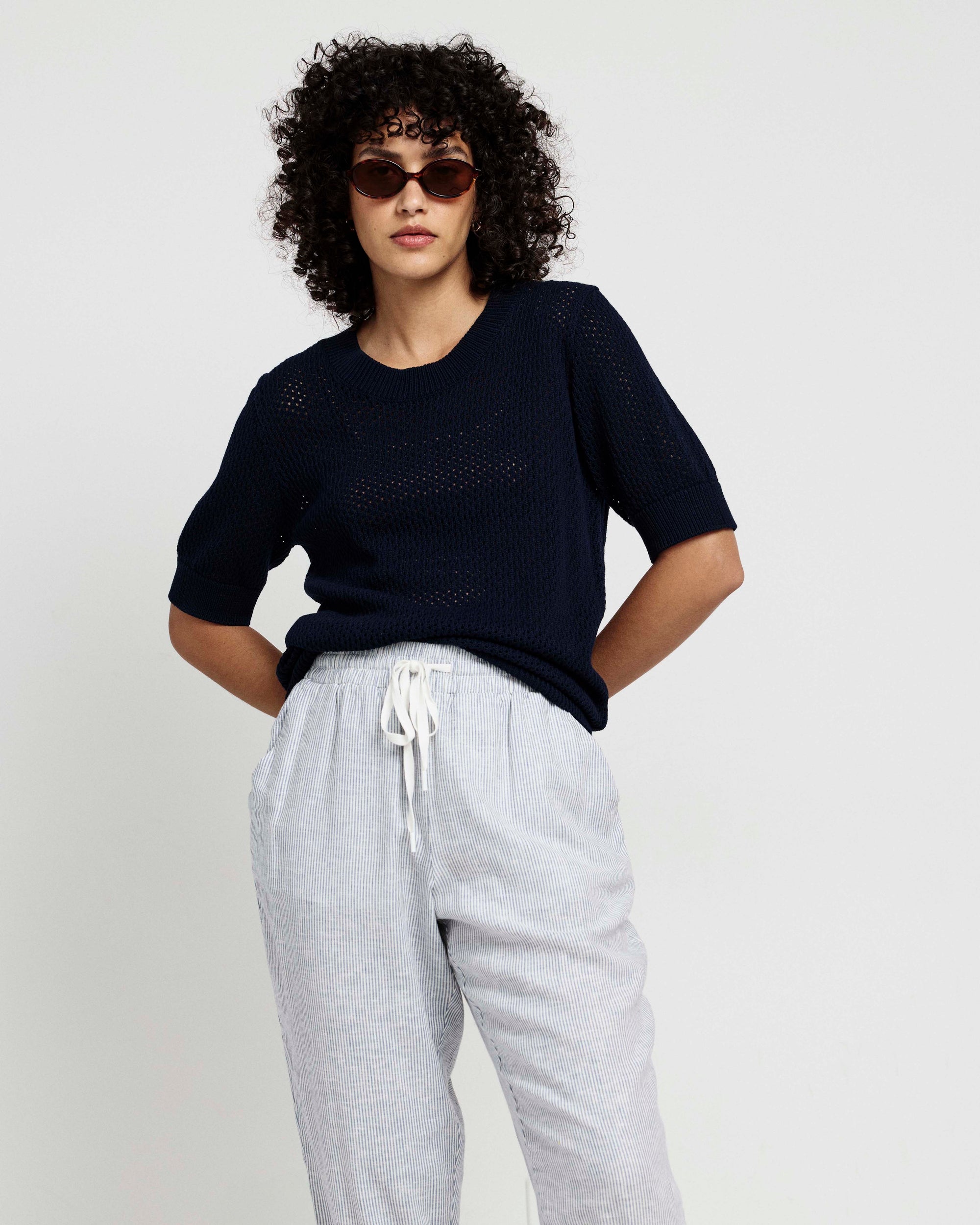 Sayville Linen Blend Drawstring Pant - Beach Stripe | Plus Size & Straight Size Women's Fashion | Universal Standard