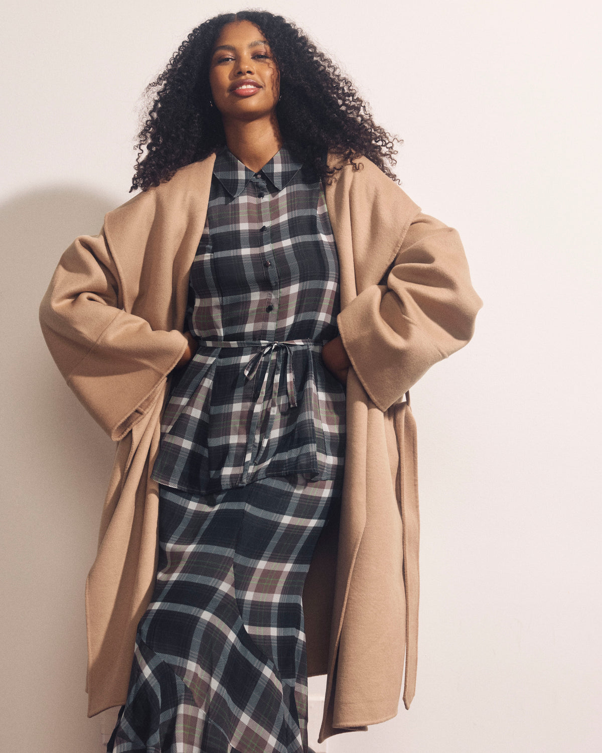Hermione Flowy Hem Chiffon Blouse - Plaid Bourgeois Print