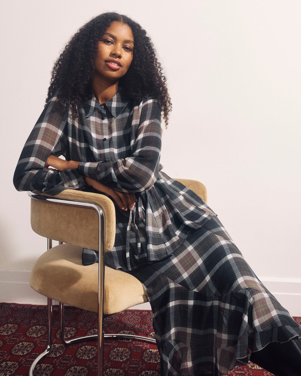Navarte Chiffon Midi Skirt - Plaid Bourgeois Print