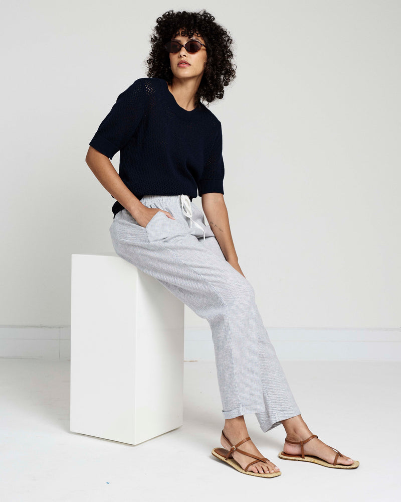 Sayville Linen Blend Drawstring Pant - Beach Stripe | Plus Size & Straight Size Women's Fashion | Universal Standard