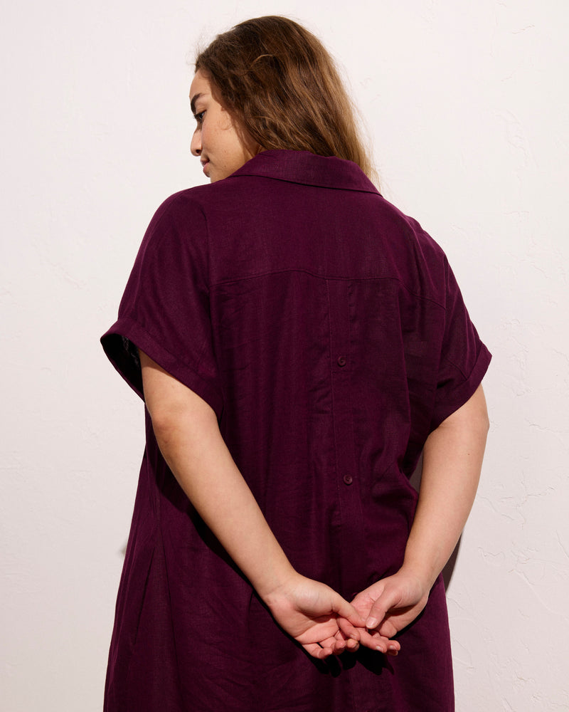 Sunshine Linen Blend Polo Dress - Acai | Plus Size & Straight Size Women's Fashion | Universal Standard
