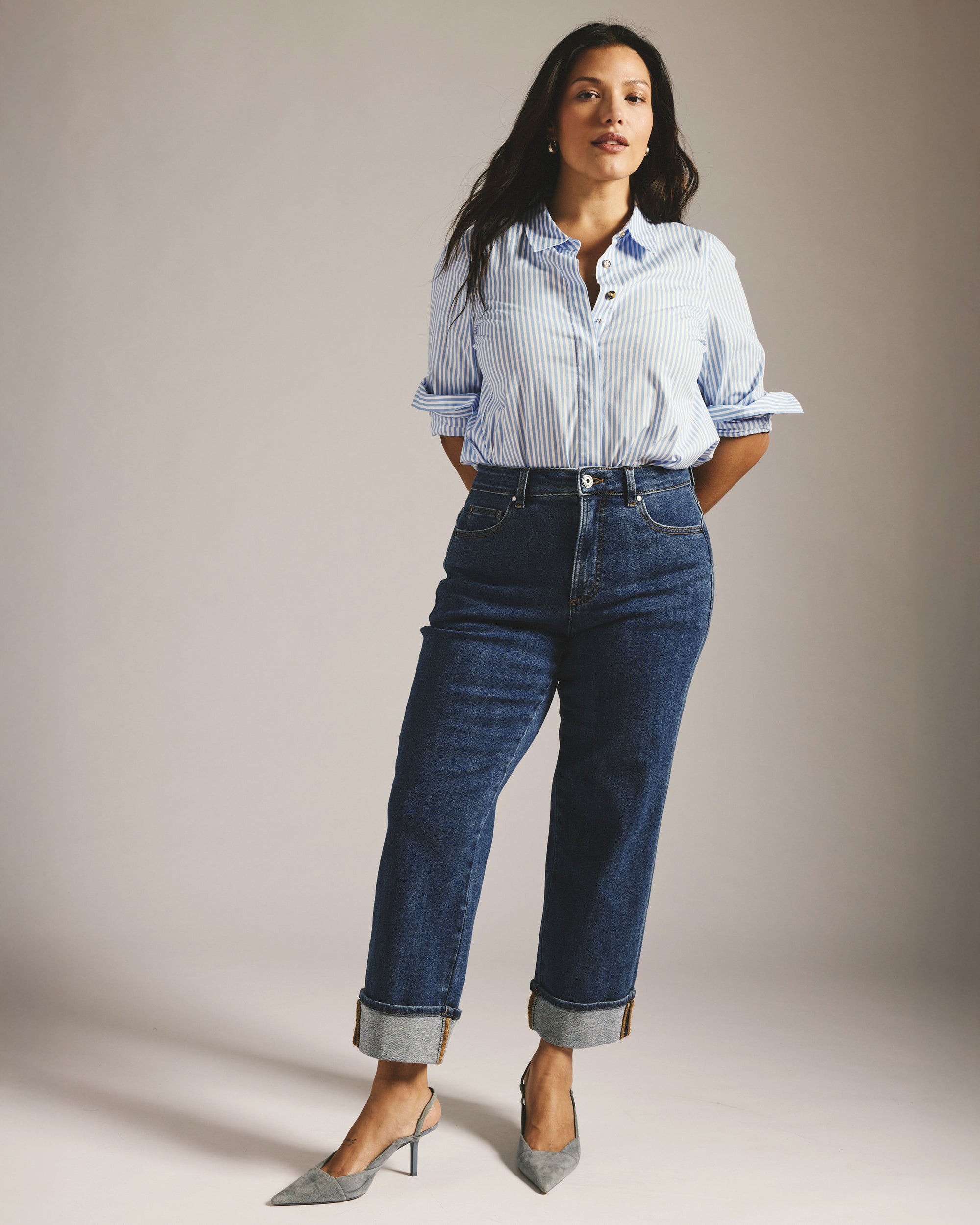 Stevie High Rise Cuffed Straight Leg Jeans - Odeon Blue
