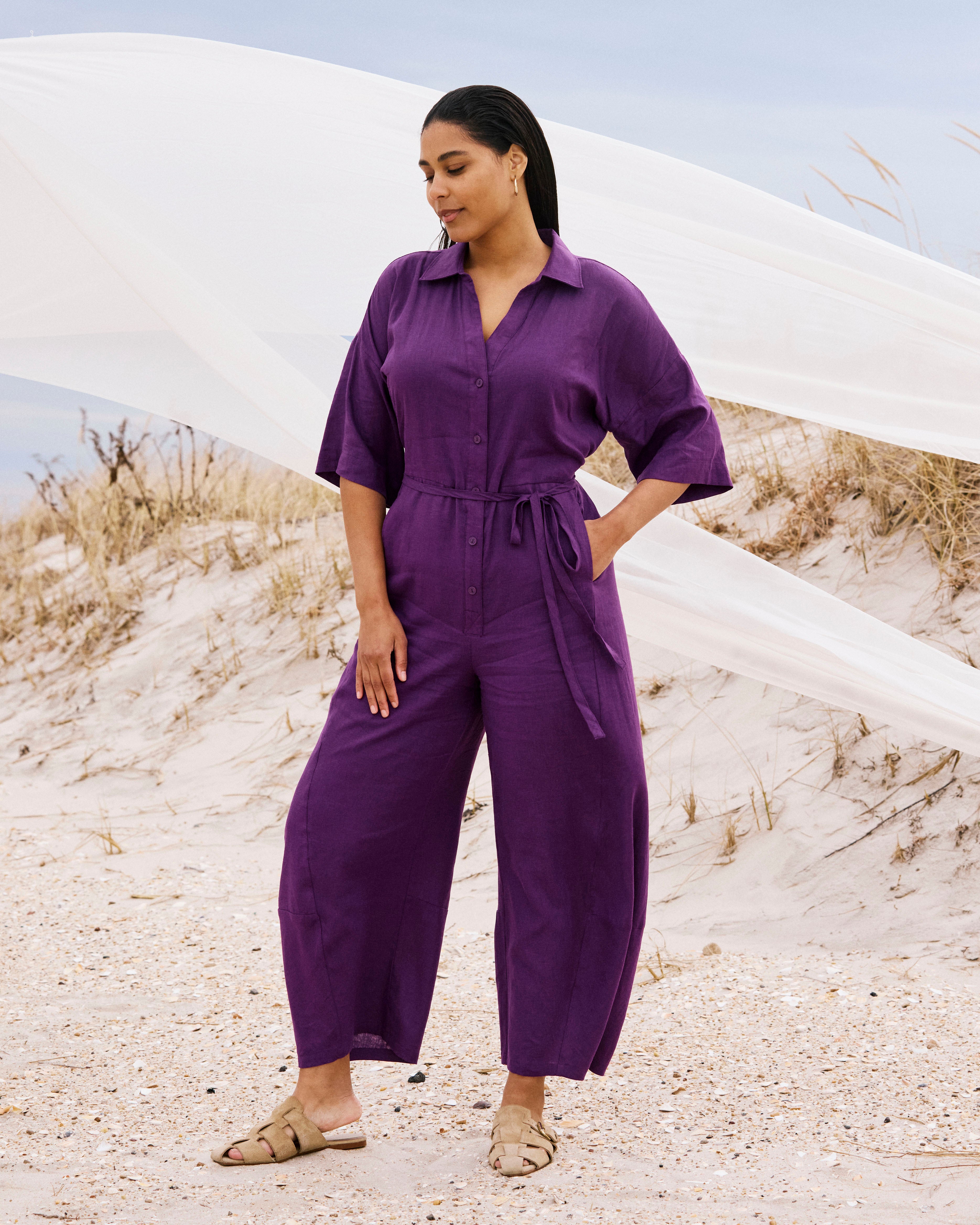 Maggie Barrel Leg Linen Blend Jumpsuit - Dreamy Purple – Universal