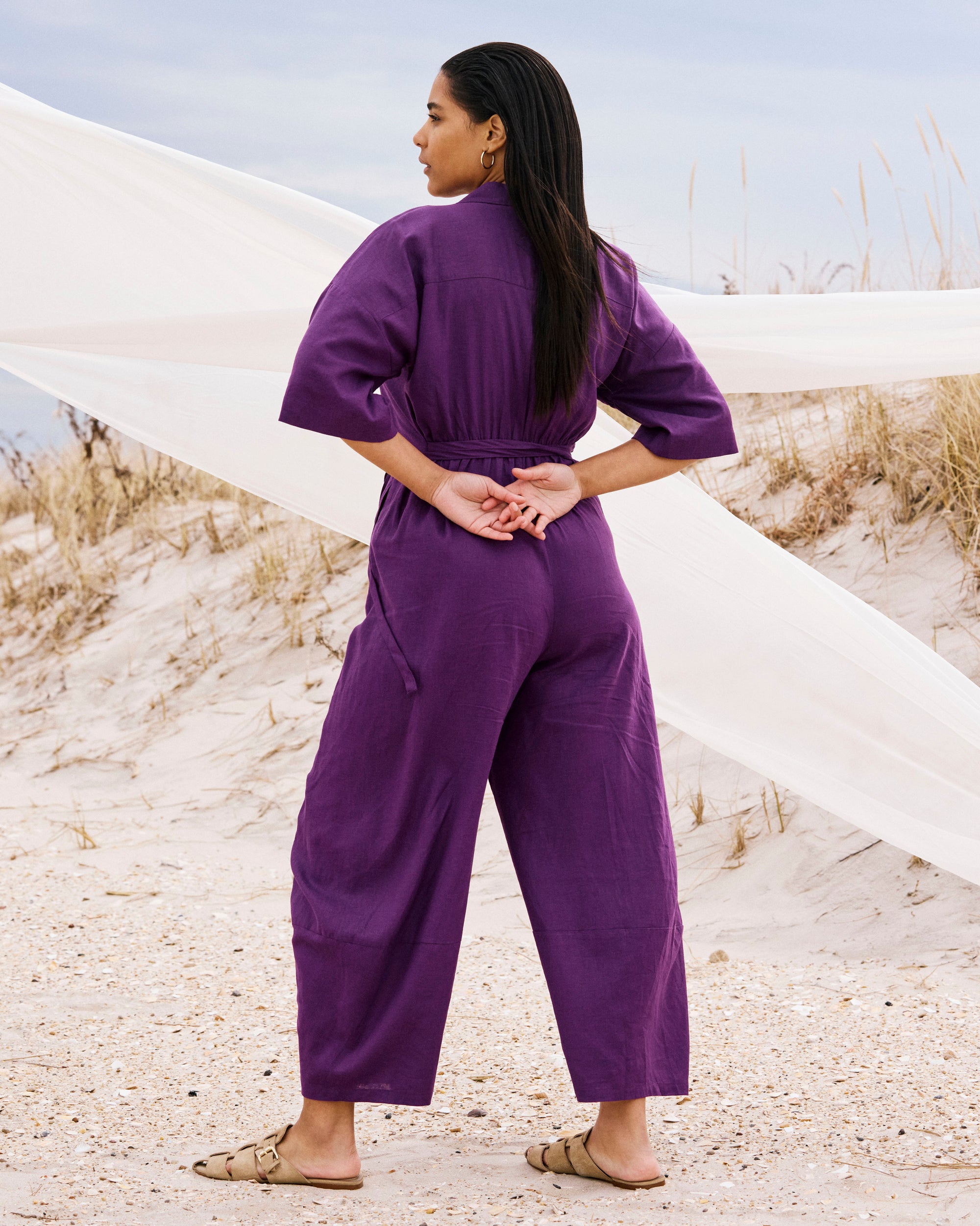 purple dress jumpsuit Chain Strap Pleated Jumpsuit Purple - Cactus Flower