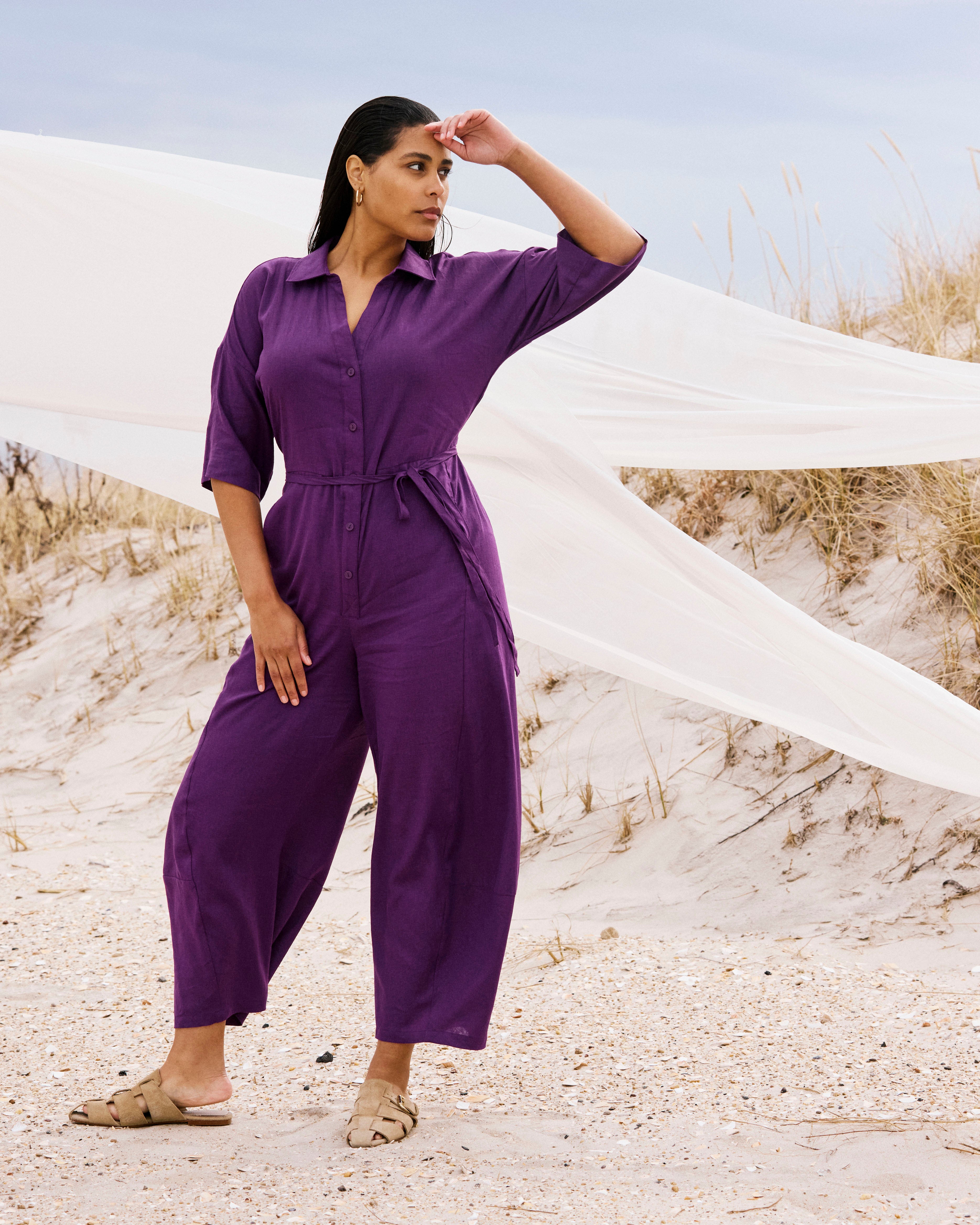 Maggie Barrel Leg Linen Blend Jumpsuit - Dreamy Purple – Universal