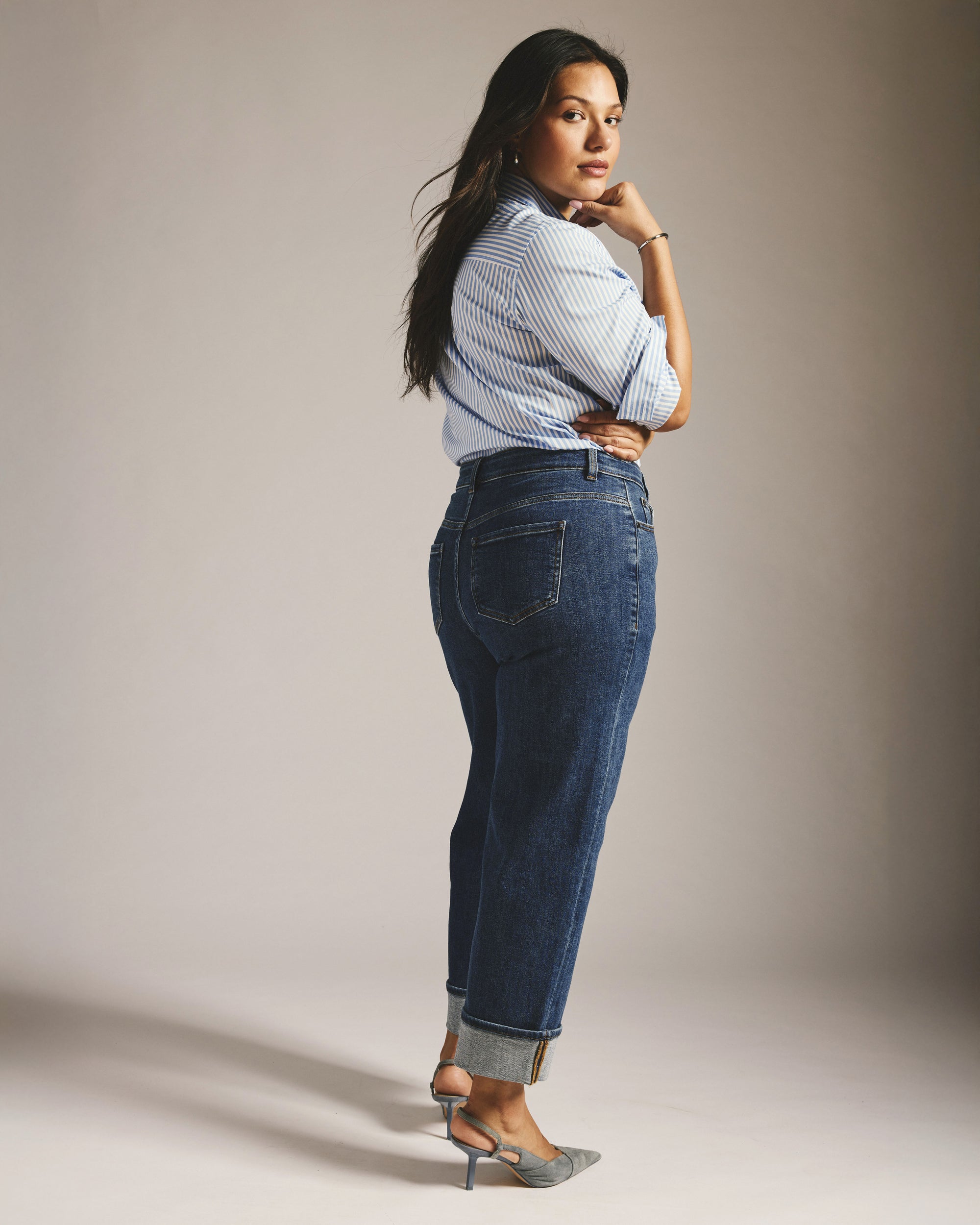 Stevie High Rise Cuffed Straight Leg Jeans - Odeon Blue