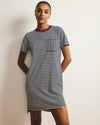 Garcon Tee Dress - Navy/White Stripe with Garnet Trim