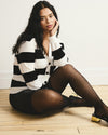 Savvy Fine Knit Cardigan - Black/Ecru Rugby Stripe
