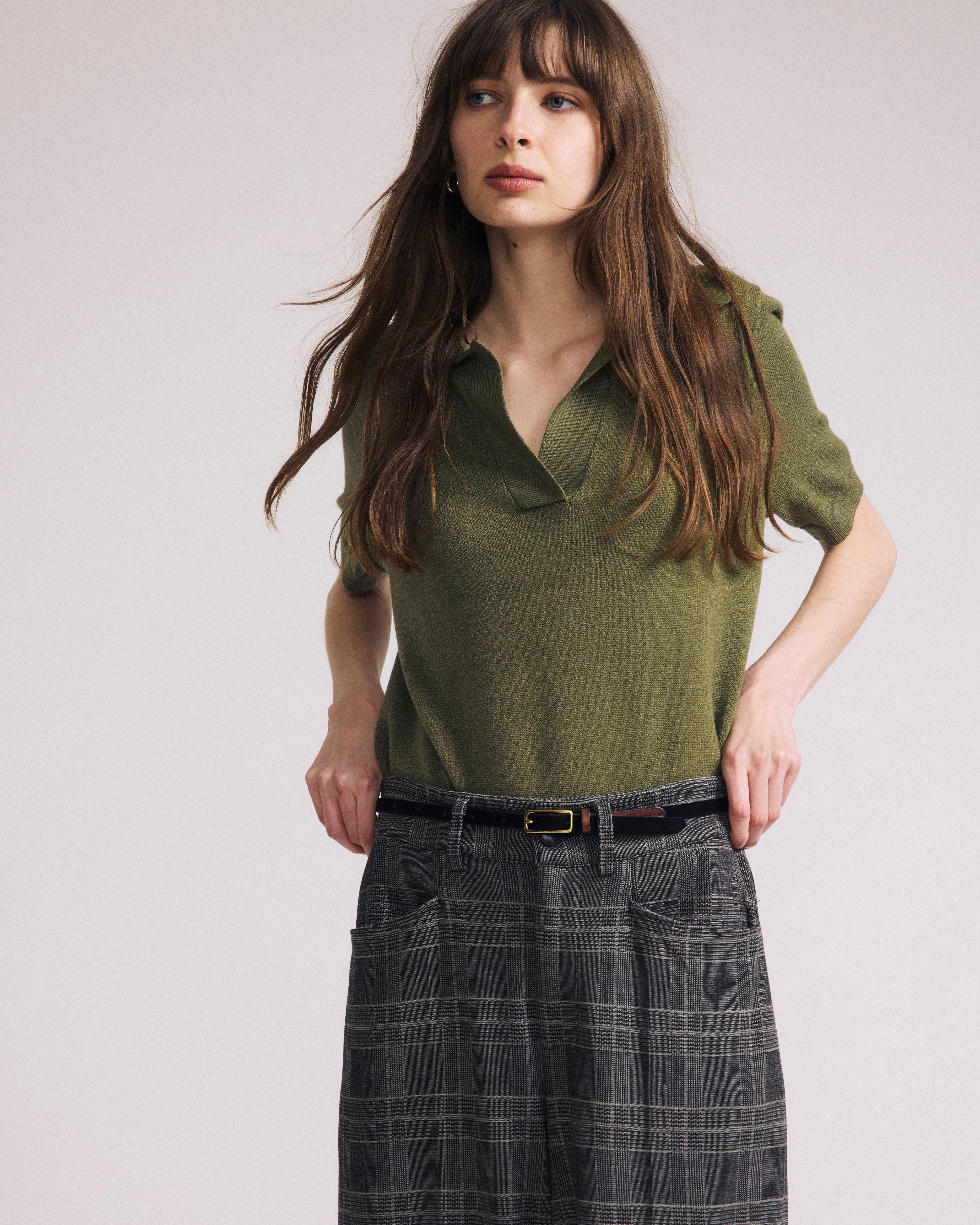 Savvy Fine Knit Short Sleeve Polo Sweater - Olive Leaf – Universal