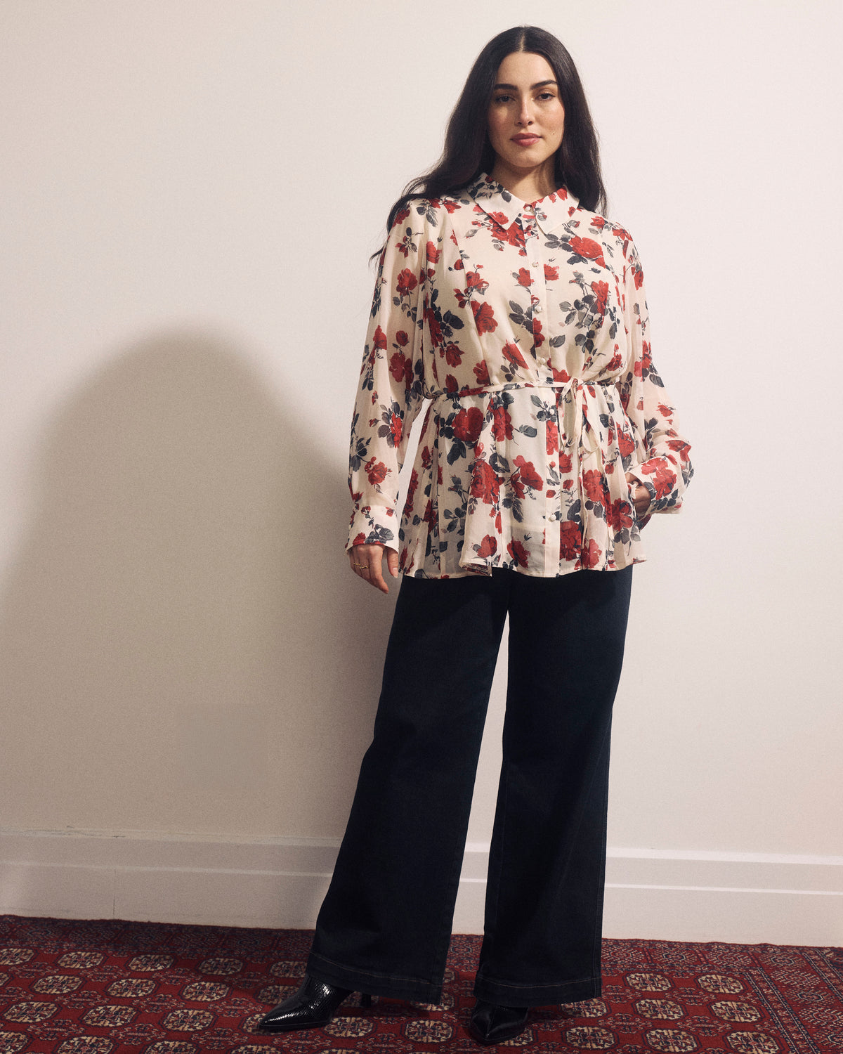 Hermione Flowy Hem Chiffon Blouse - Magic Rose Print