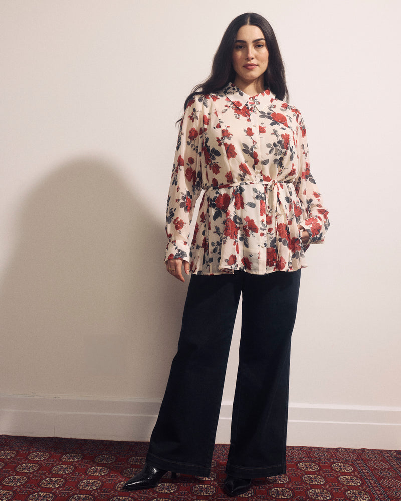 Hermione Flowy Hem Chiffon Blouse - Magic Rose Print