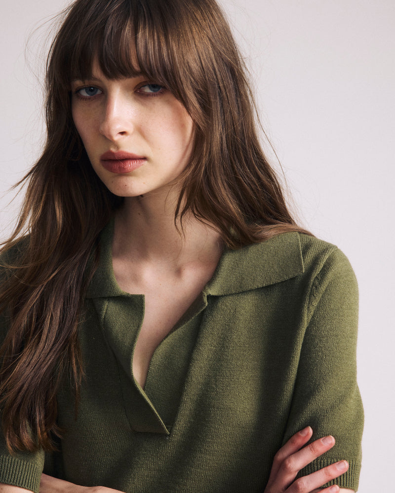 Savvy Fine Knit Short Sleeve Polo Sweater - Olive Leaf | Plus Size & Straight Size Women's Fashion | Universal Standard