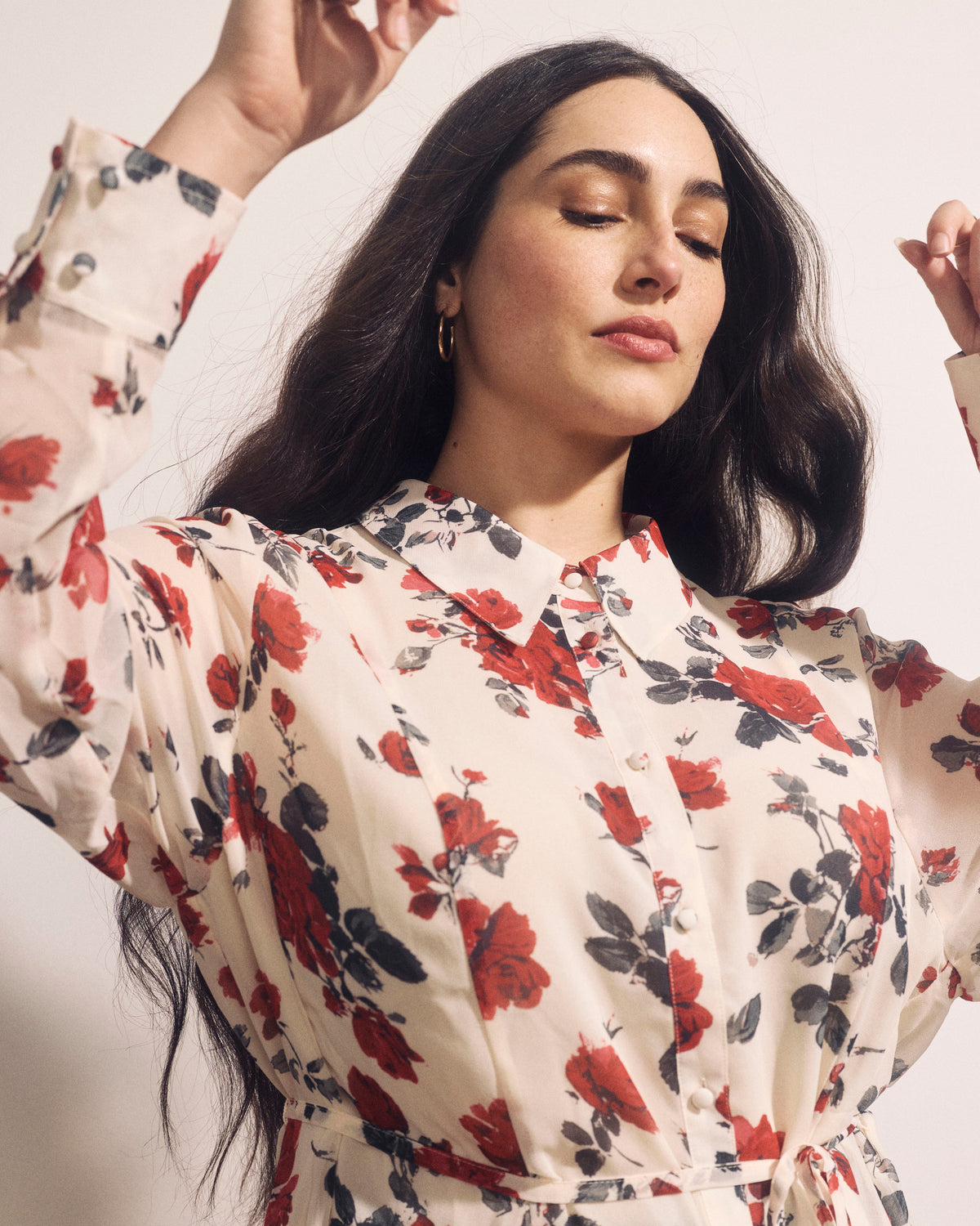 Hermione Flowy Hem Chiffon Blouse - Magic Rose Print