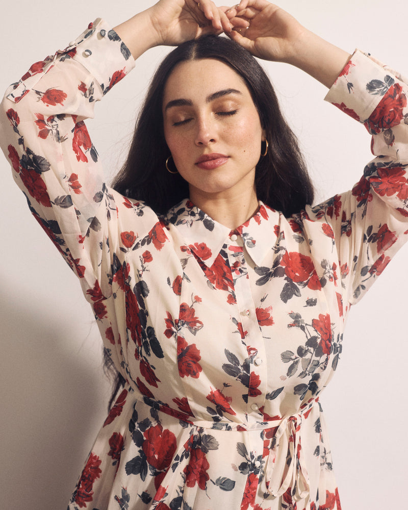 Hermione Flowy Hem Chiffon Blouse - Magic Rose Print