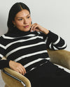Renee Savvy Fine Knit Raglan Turtleneck - Black/White Stripes