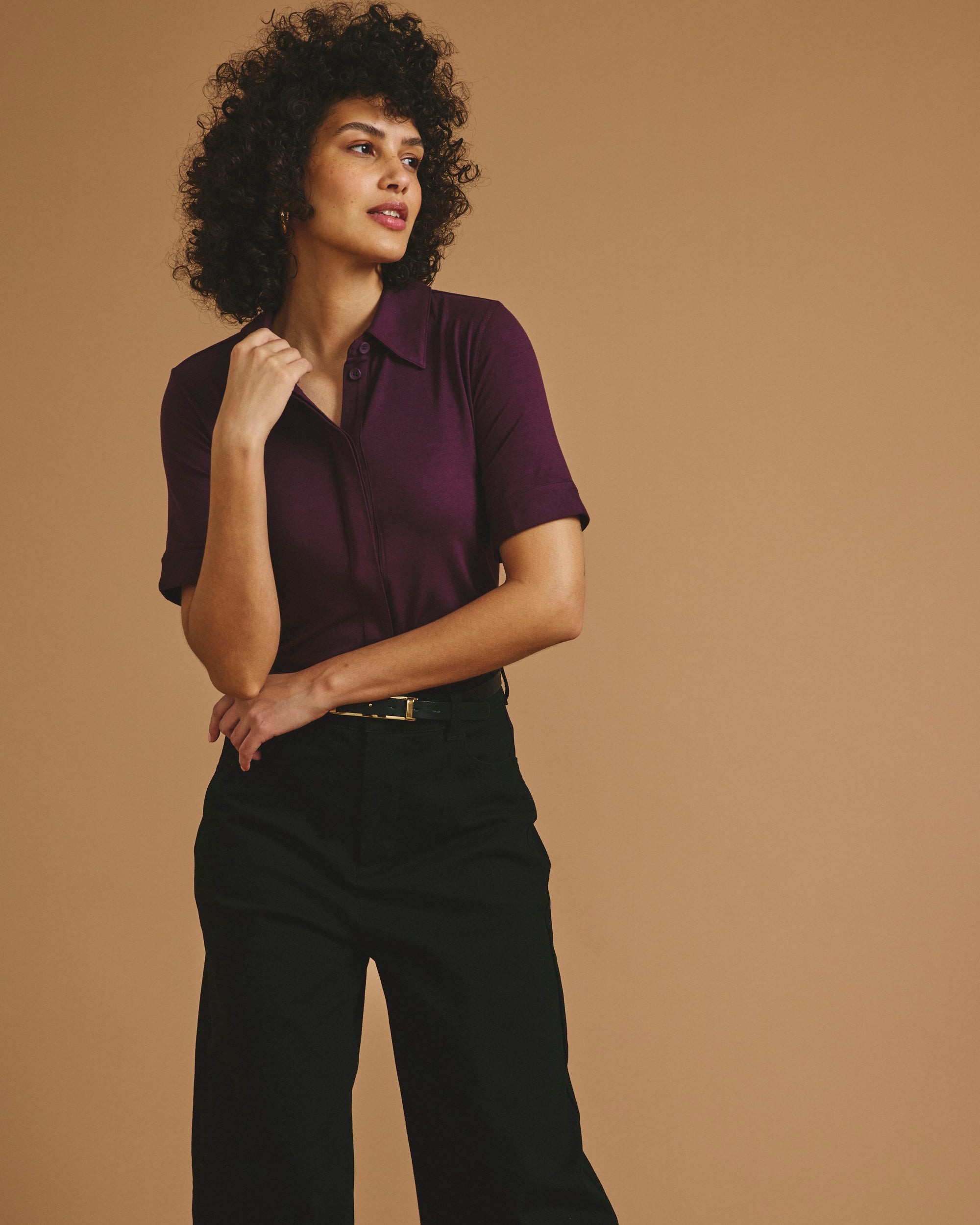 Chelsea Liquid Jersey Short Sleeve Shirt - Acai | Plus Size & Straight Size Women's Fashion | Universal Standard