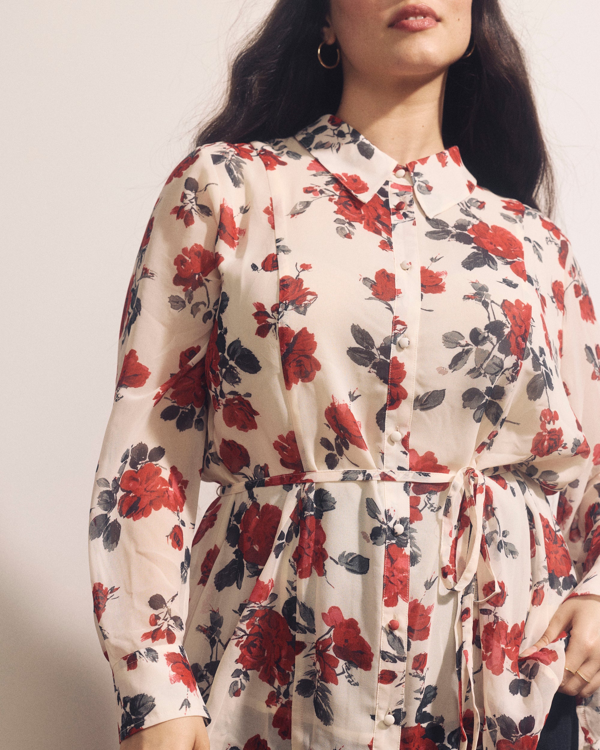 Hermione Flowy Hem Chiffon Blouse - Magic Rose Print