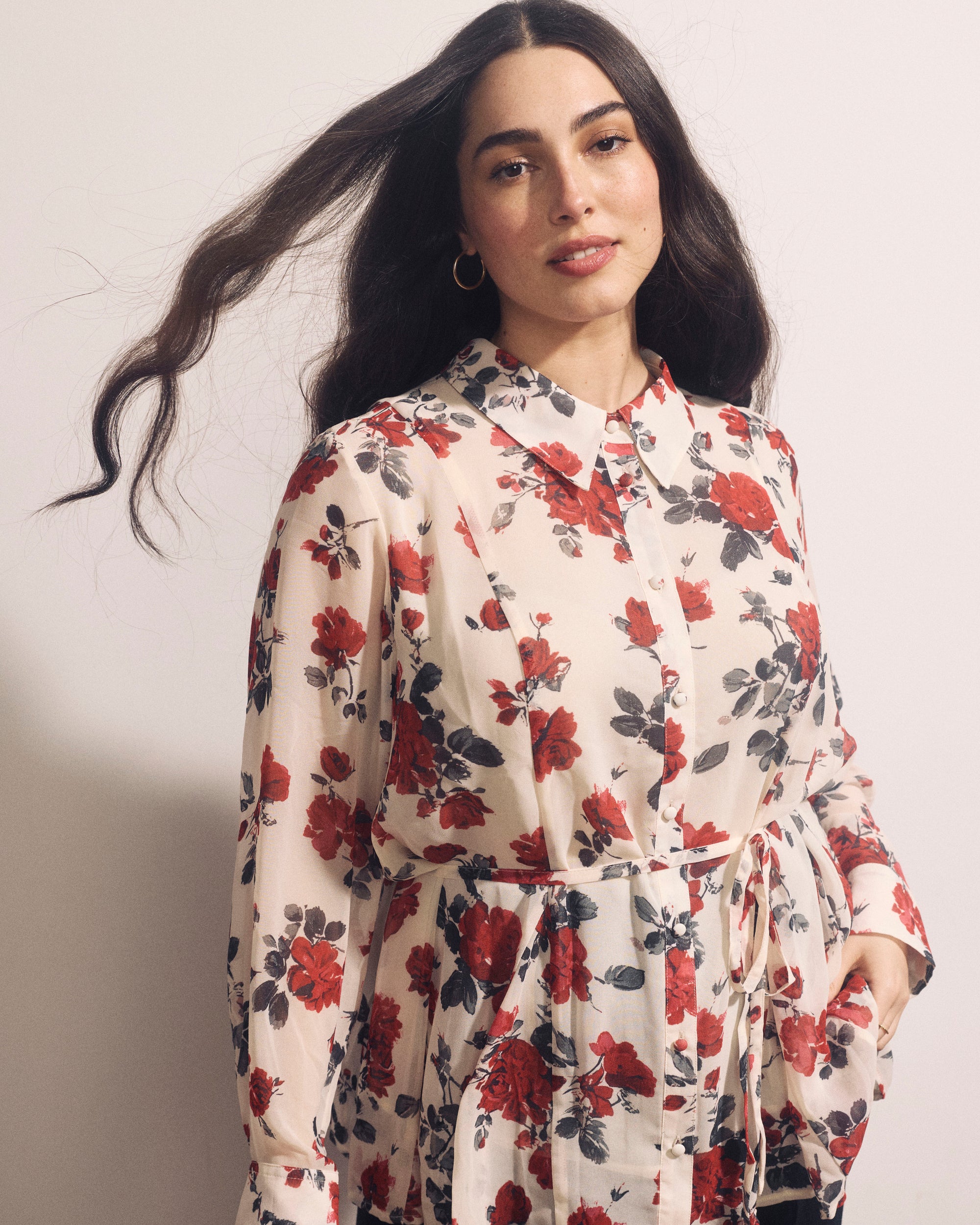 Hermione Flowy Hem Chiffon Blouse - Magic Rose Print