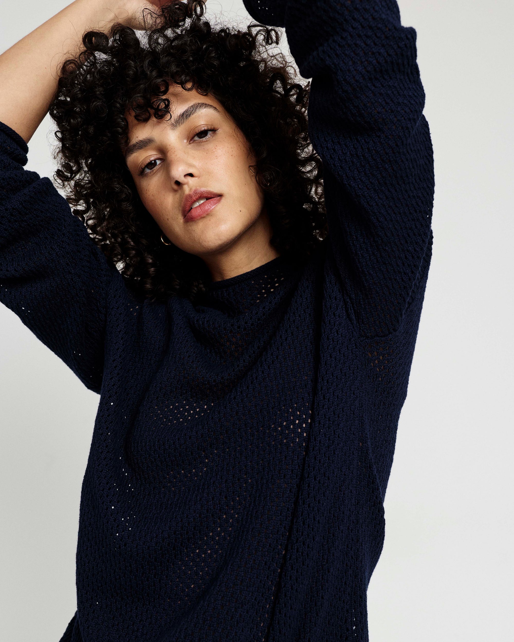 Positano Pointelle Mock Neck Sweater - Navy | Plus Size & Straight Size Women's Fashion | Universal Standard