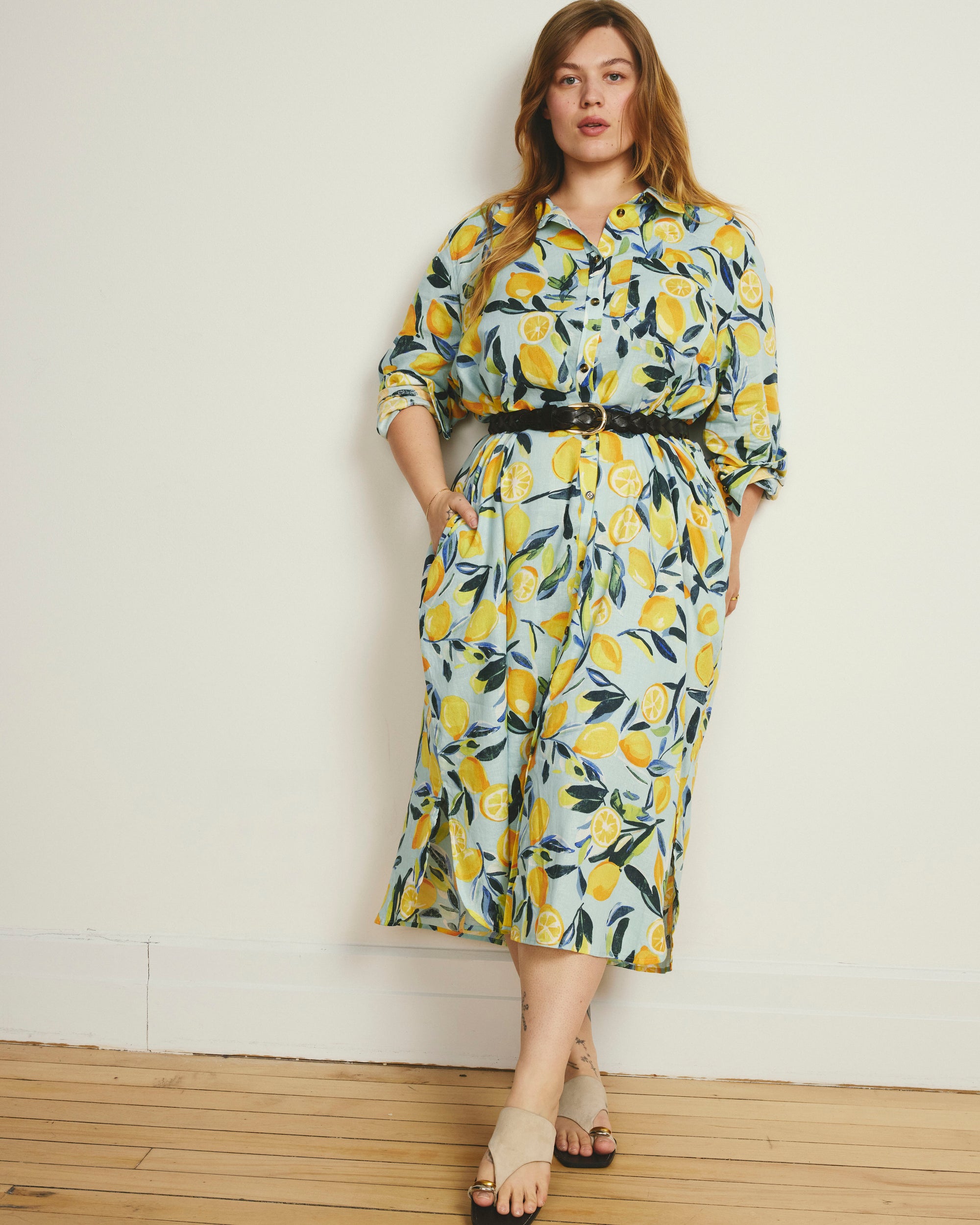 Odeon Linen Blend Shirtdress - Limoncello Print | Plus Size & Straight Size Women's Fashion | Universal Standard