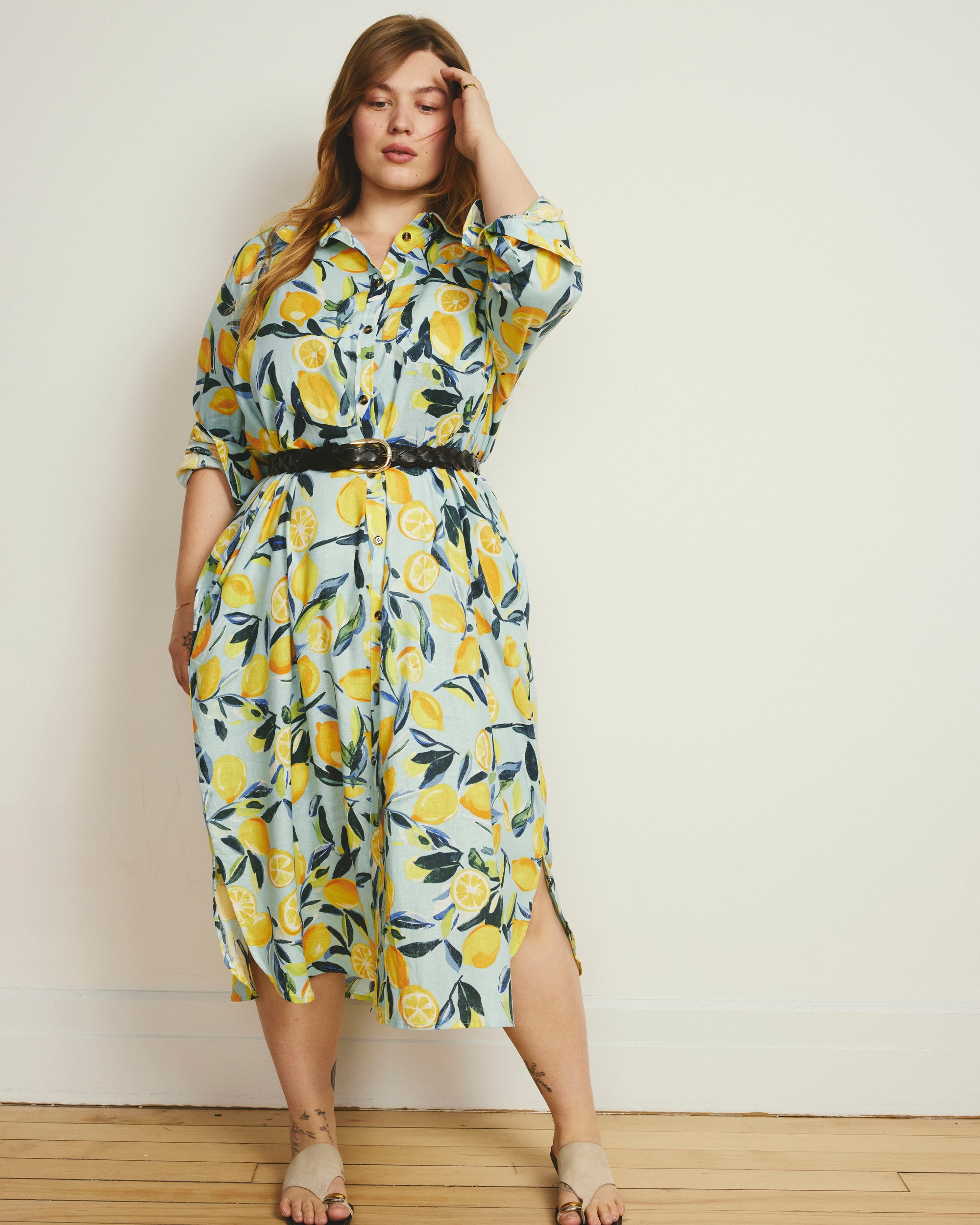 Odeon Linen Blend Shirtdress - Limoncello Print | Plus Size & Straight Size Women's Fashion | Universal Standard