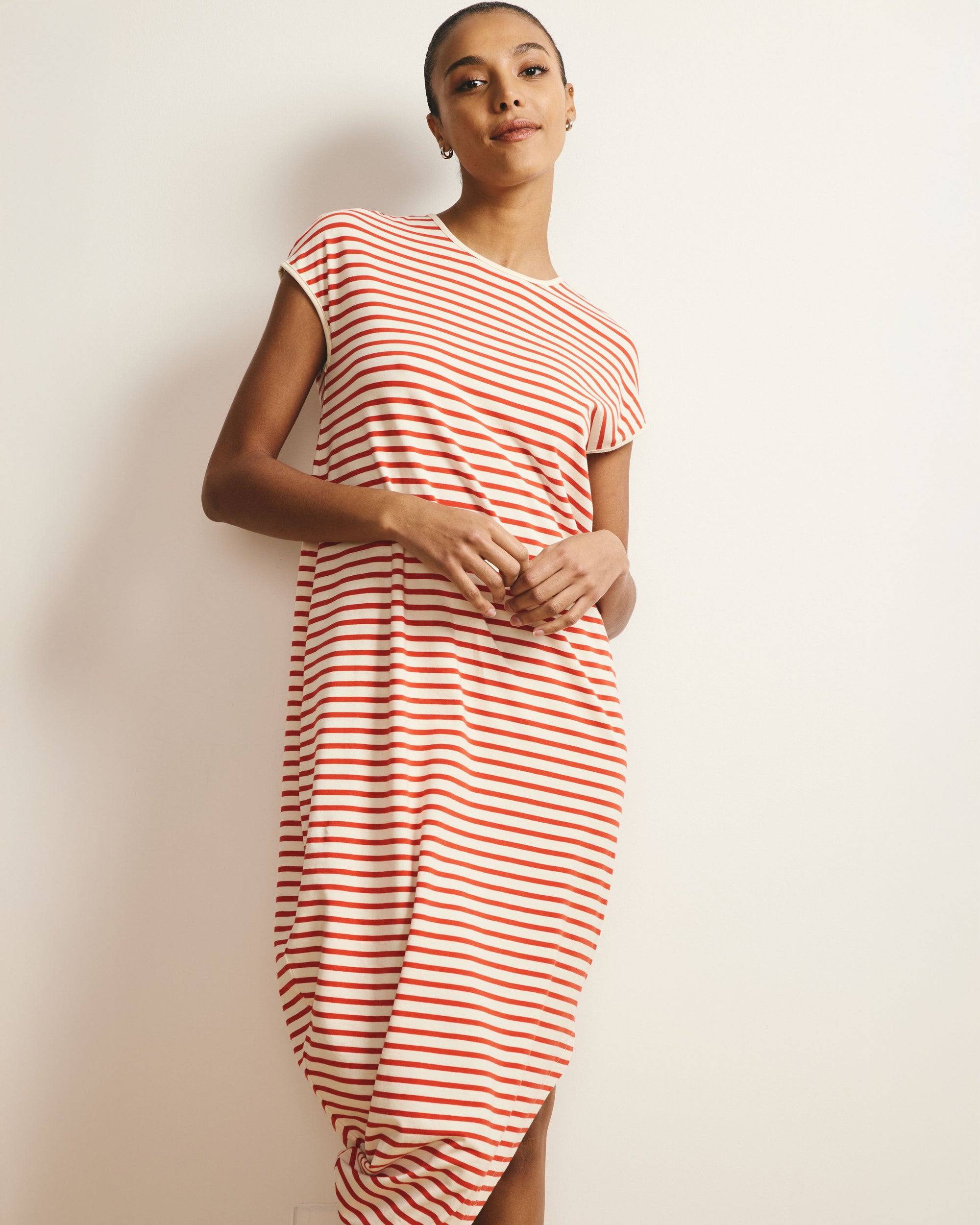 Iconic Geneva Dress - Ecru/Poppy Stripe