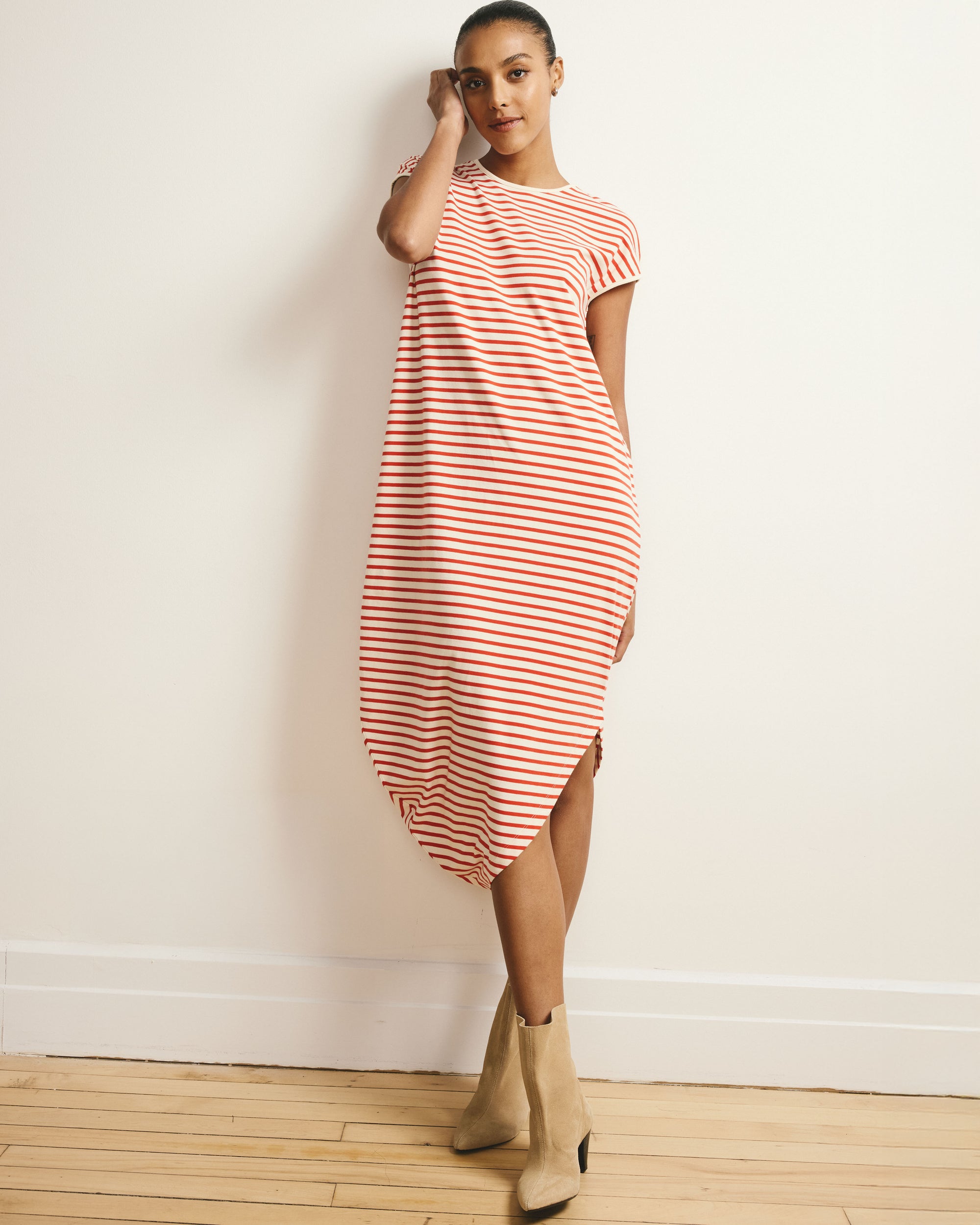 Iconic Geneva Dress - Ecru/Poppy Stripe