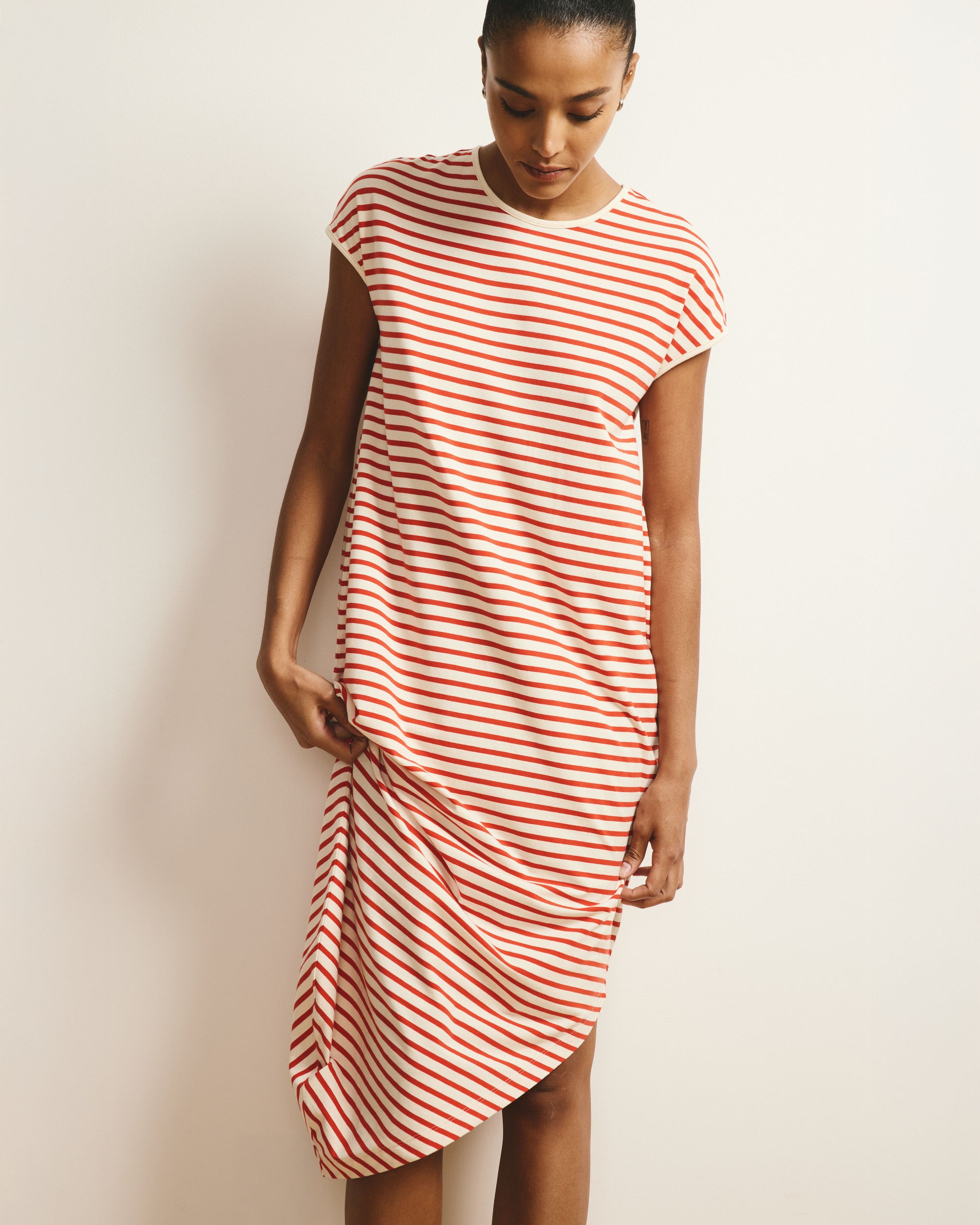 Iconic Geneva Dress - Ecru/Poppy Stripe