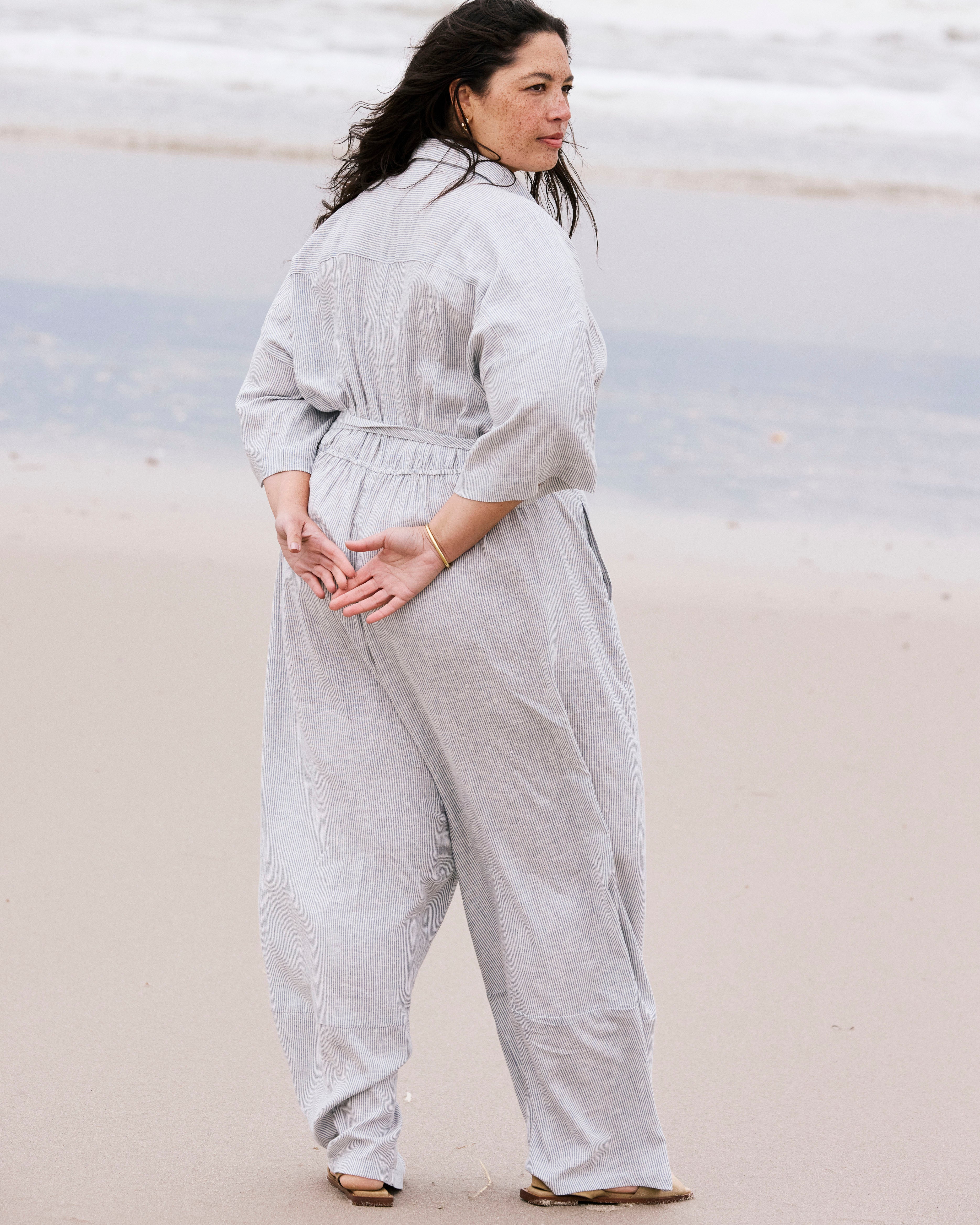 Maggie Barrel Leg Linen Blend Jumpsuit - Beach Stripe – Universal