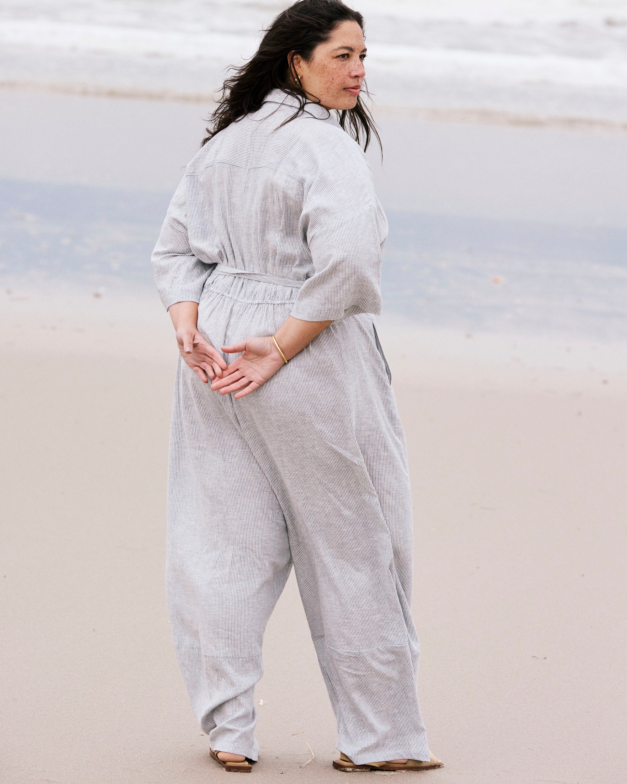 Maggie Barrel Leg Linen Blend Jumpsuit - Beach Stripe | Plus Size & Straight Size Women's Fashion | Universal Standard