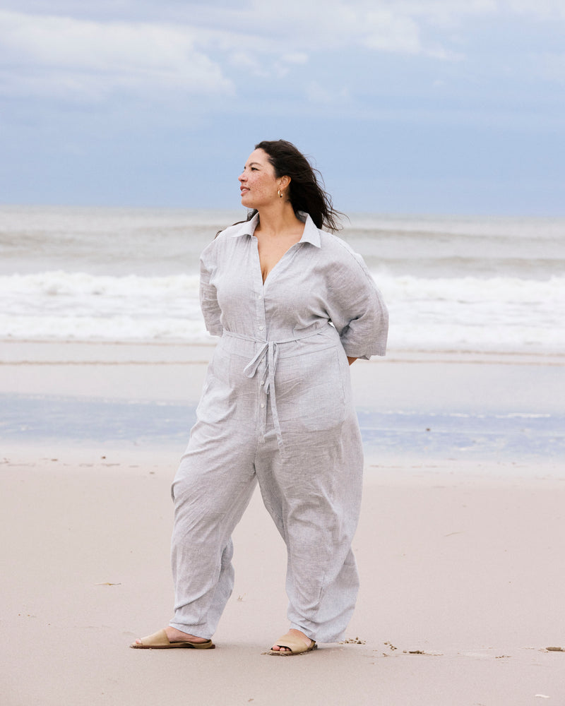 Maggie Barrel Leg Linen Jumpsuit - Beach Stripe | Plus Size & Straight Size Women's Fashion | Universal Standard