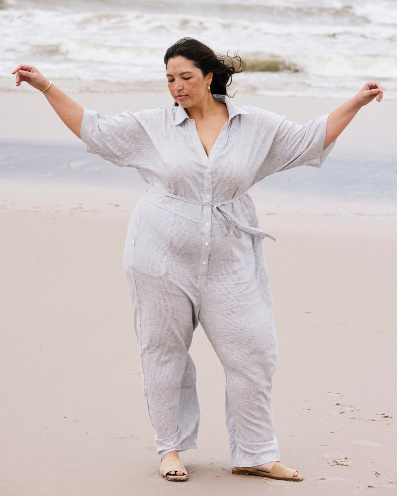 Maggie Barrel Leg Linen Jumpsuit - Beach Stripe | Plus Size & Straight Size Women's Fashion | Universal Standard