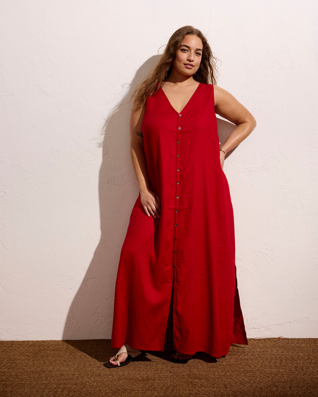 Islet Button-Down Linen Maxi Dress