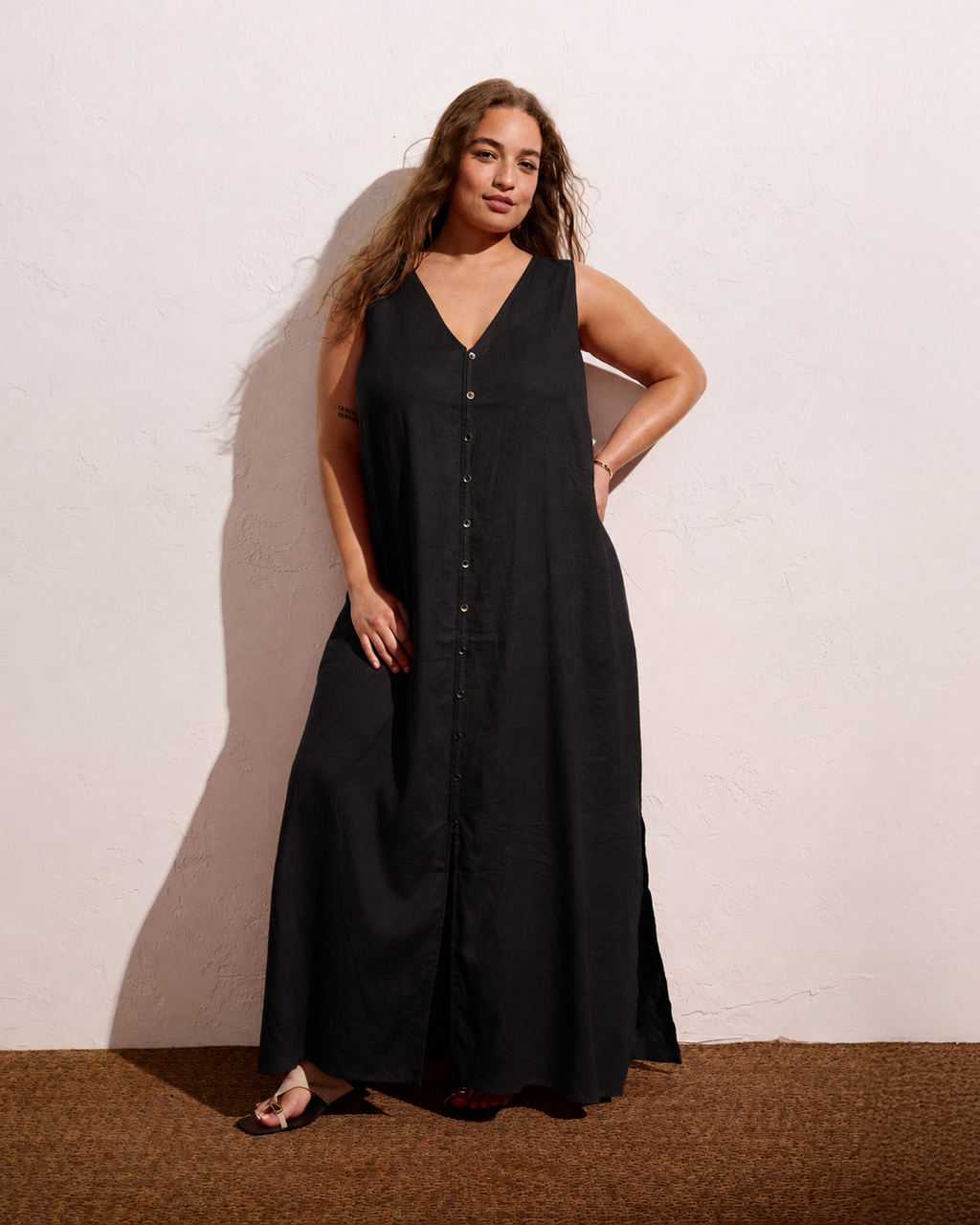 Islet Button-Down Linen Maxi Dress - Black Universal Standard Islet Button-Down Linen Maxi Dress - Black Universal Standard