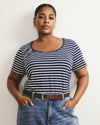 Scoop Neck Tee - Navy/White Stripe