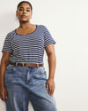 Scoop Neck Tee - Navy/White Stripe