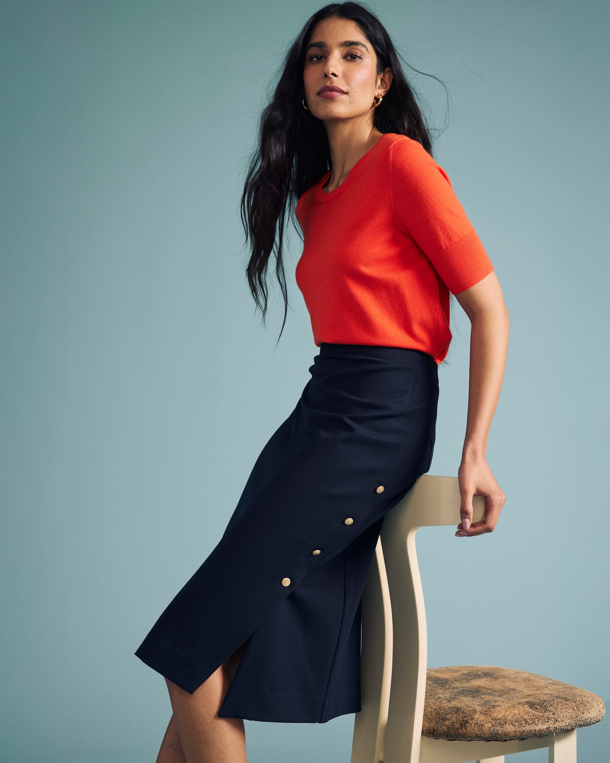 Savvy Fine Knit Sweater Top - Orange Flame