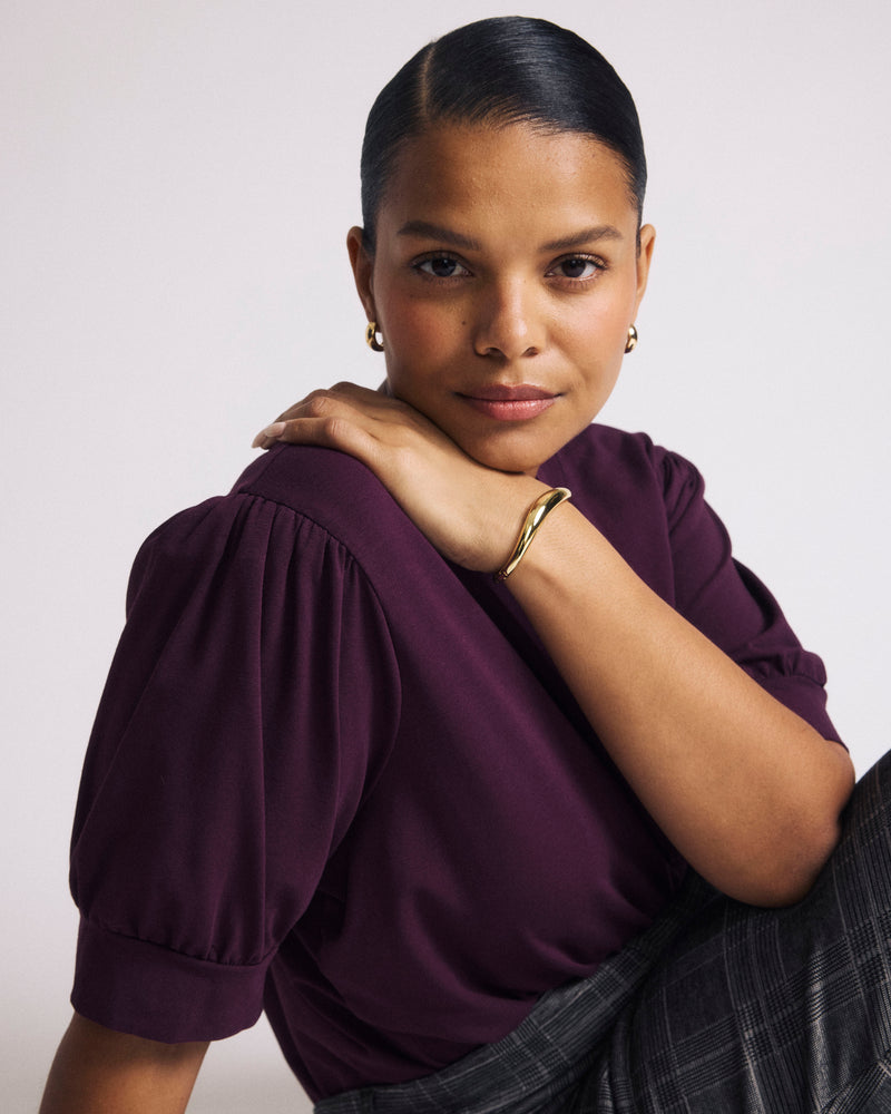 Woman wearing Pouf Sleeve Tee - Acai from Universal Standard