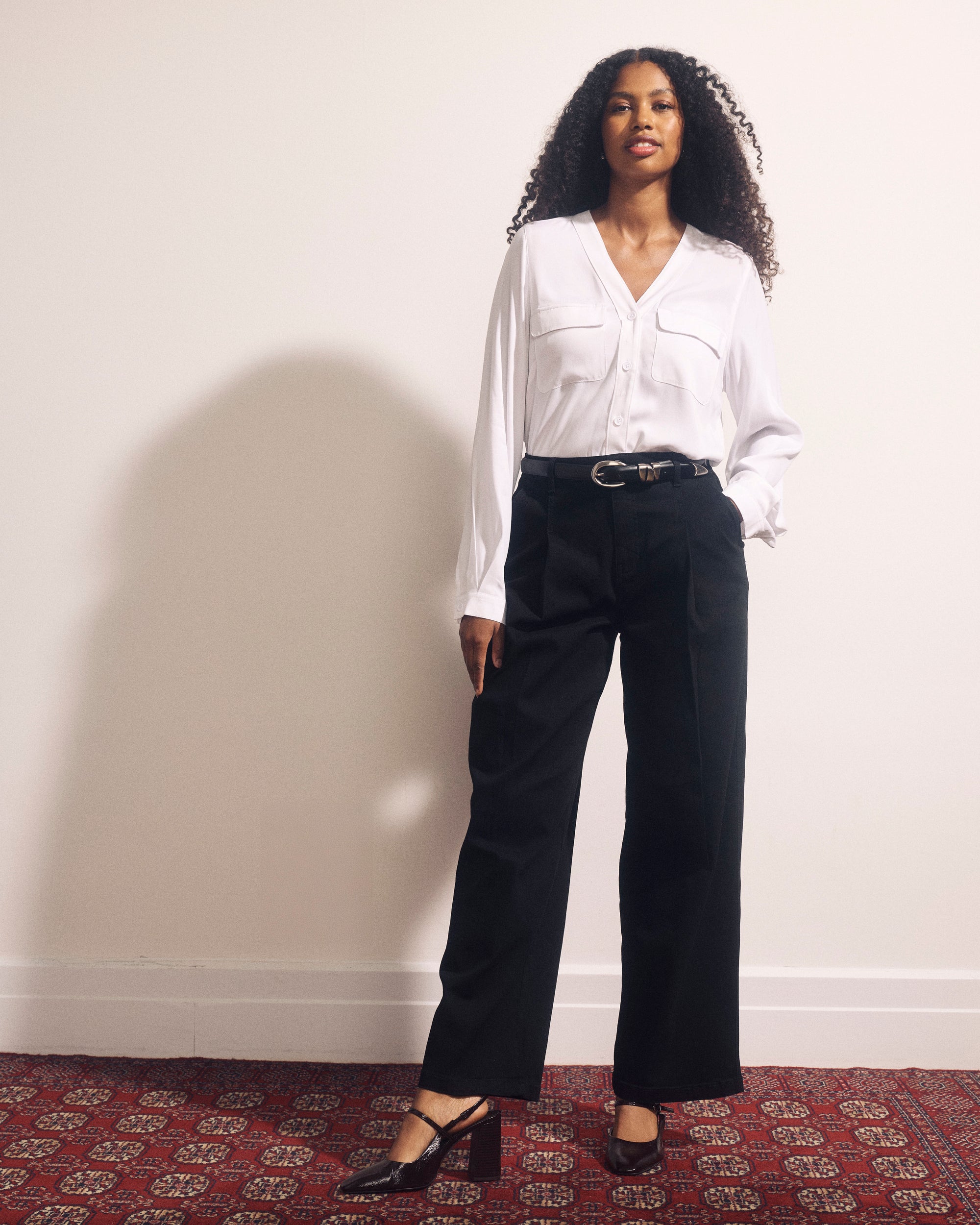 Cooling Stretch Cupro Button-Down Blouse - White