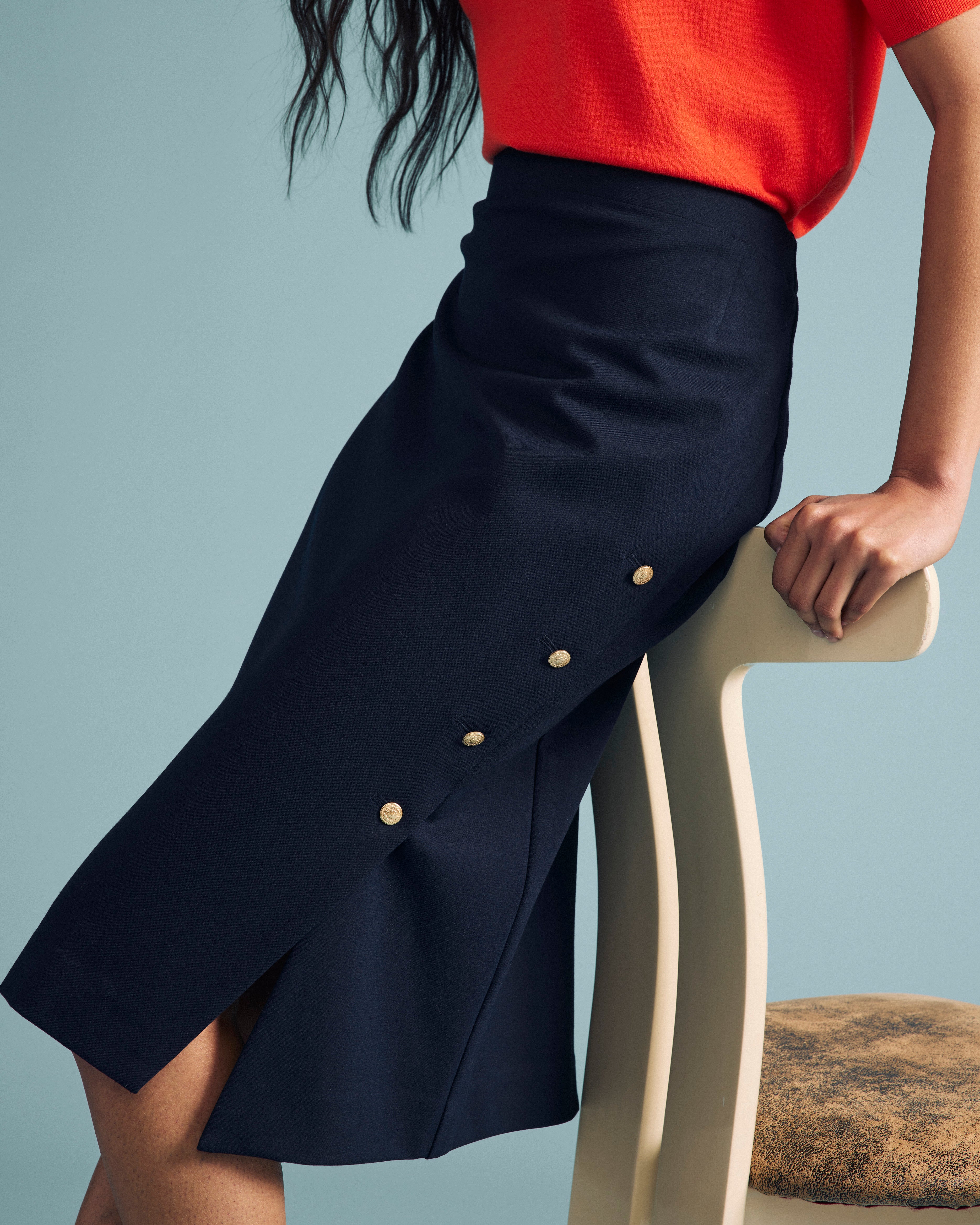 Anya Ponte Skirt - Navy with Gold Buttons – Universal Standard