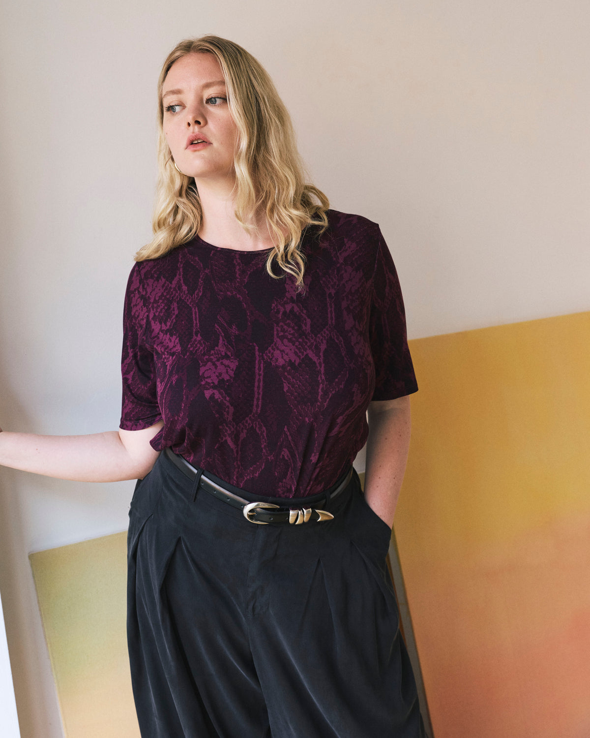Lily Liquid Jersey Crew Neck Stovepipe Tee - Gamay Serpent Print | Plus Size & Straight Size Women's Fashion | Universal Standard