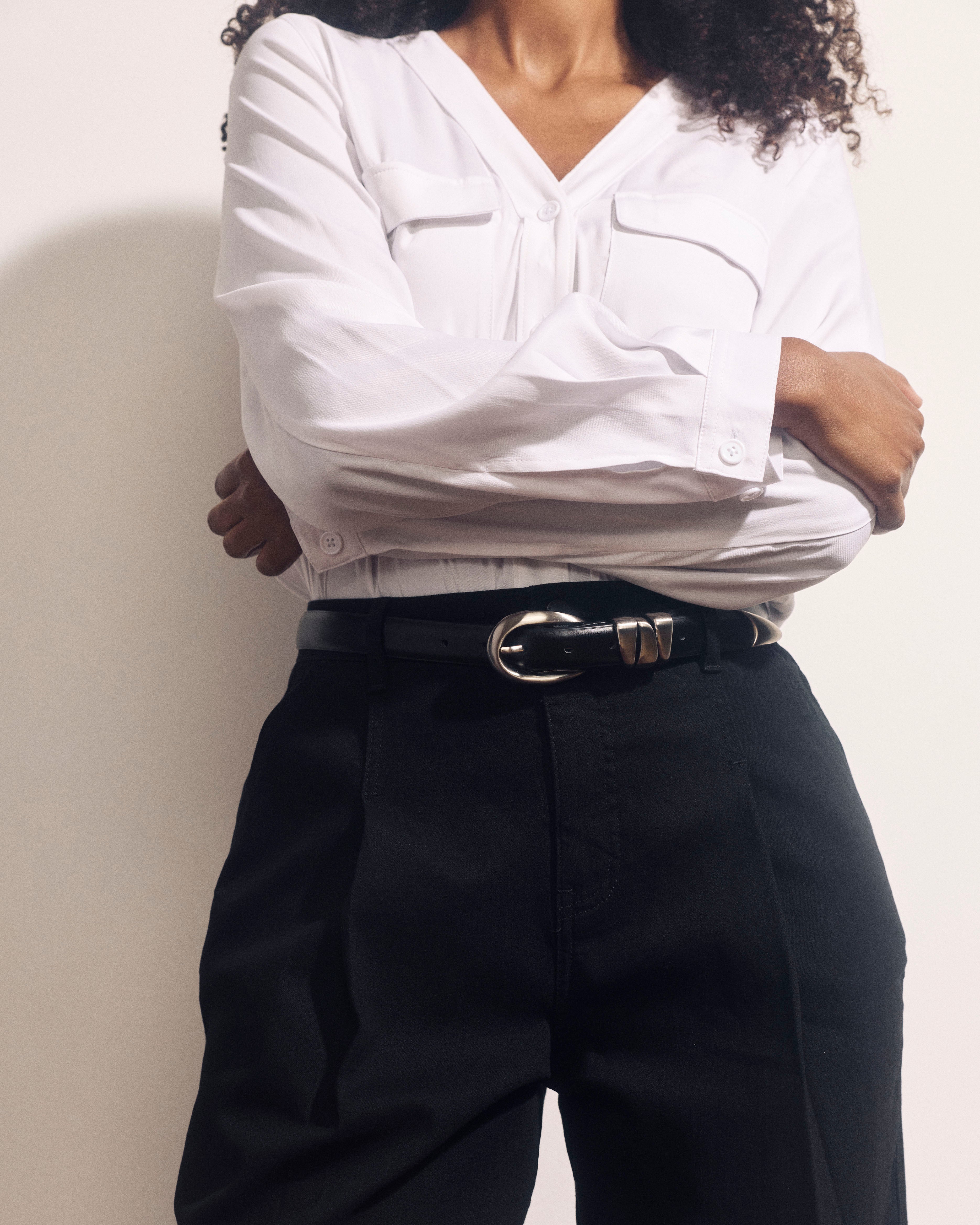 Triple Keeper Leather Belt - Black/Silver | Plus Size & Straight Size Women's Fashion | Universal Standard