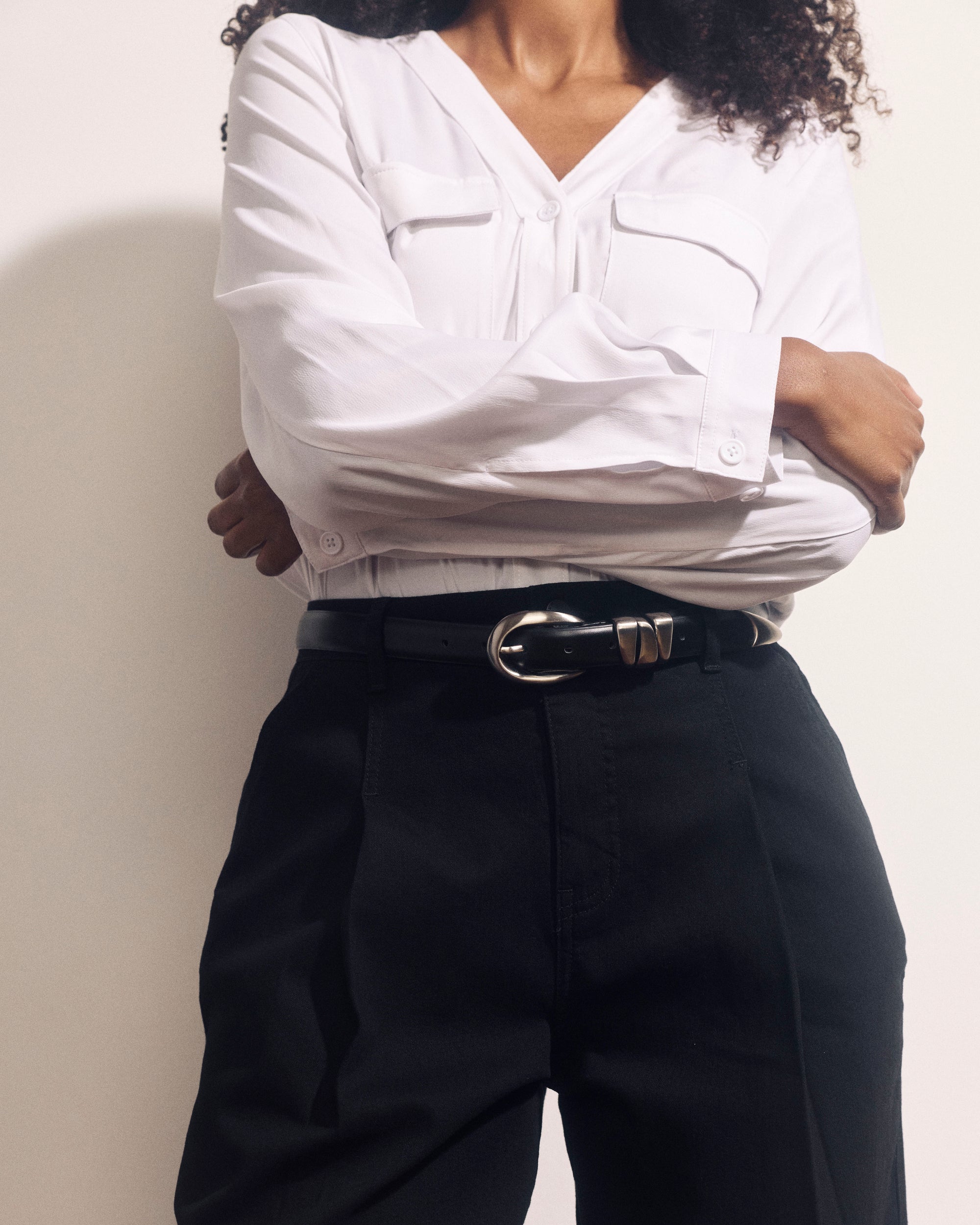 Triple Keeper Leather Belt - Black/Silver